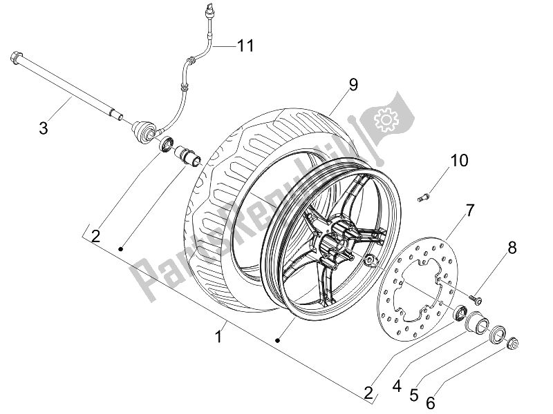 All parts for the Front Wheel of the Derbi Boulevard 150 4T E3 2010