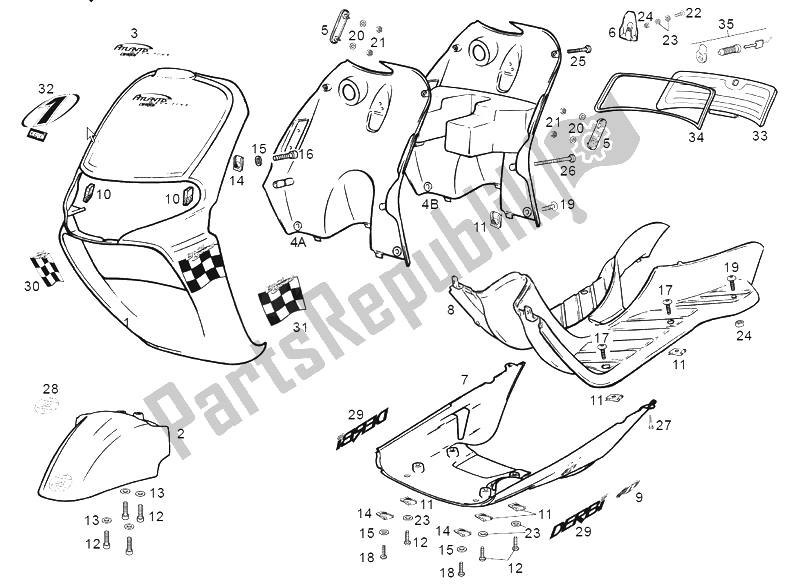 All parts for the Frame of the Derbi Atlantis Red Bullet AIR 50 2001