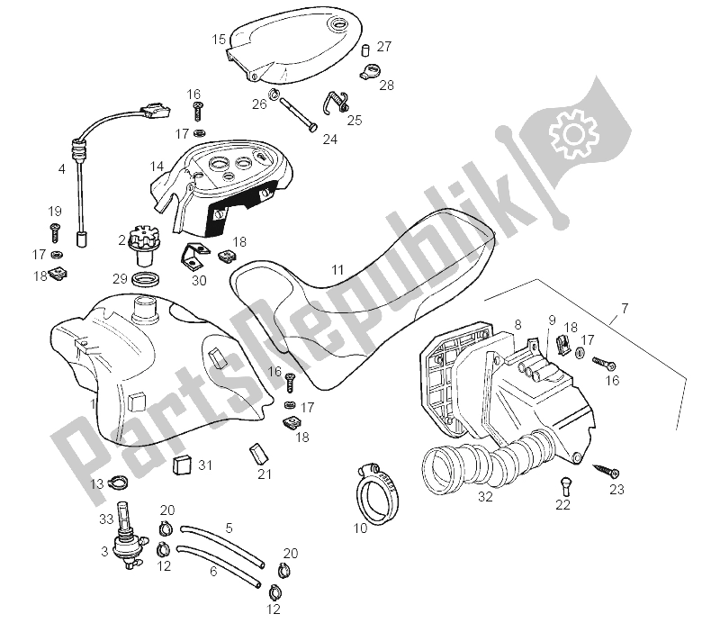 All parts for the Tank of the Derbi Senda 50 R Racer E1 2003