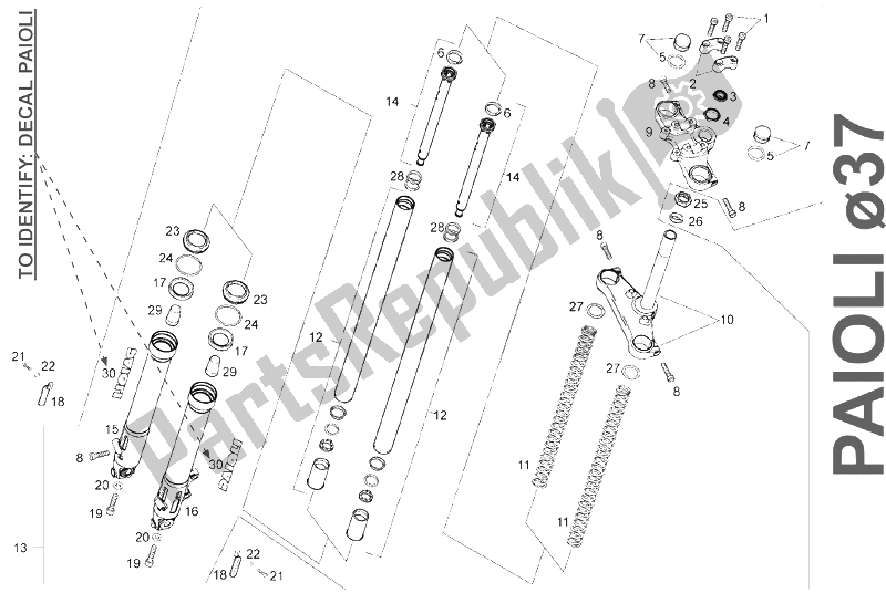 Toutes les pièces pour le Fourche Avant Paioli 37 (2) du Derbi Senda 50 R X Race E2 3 VER 2007