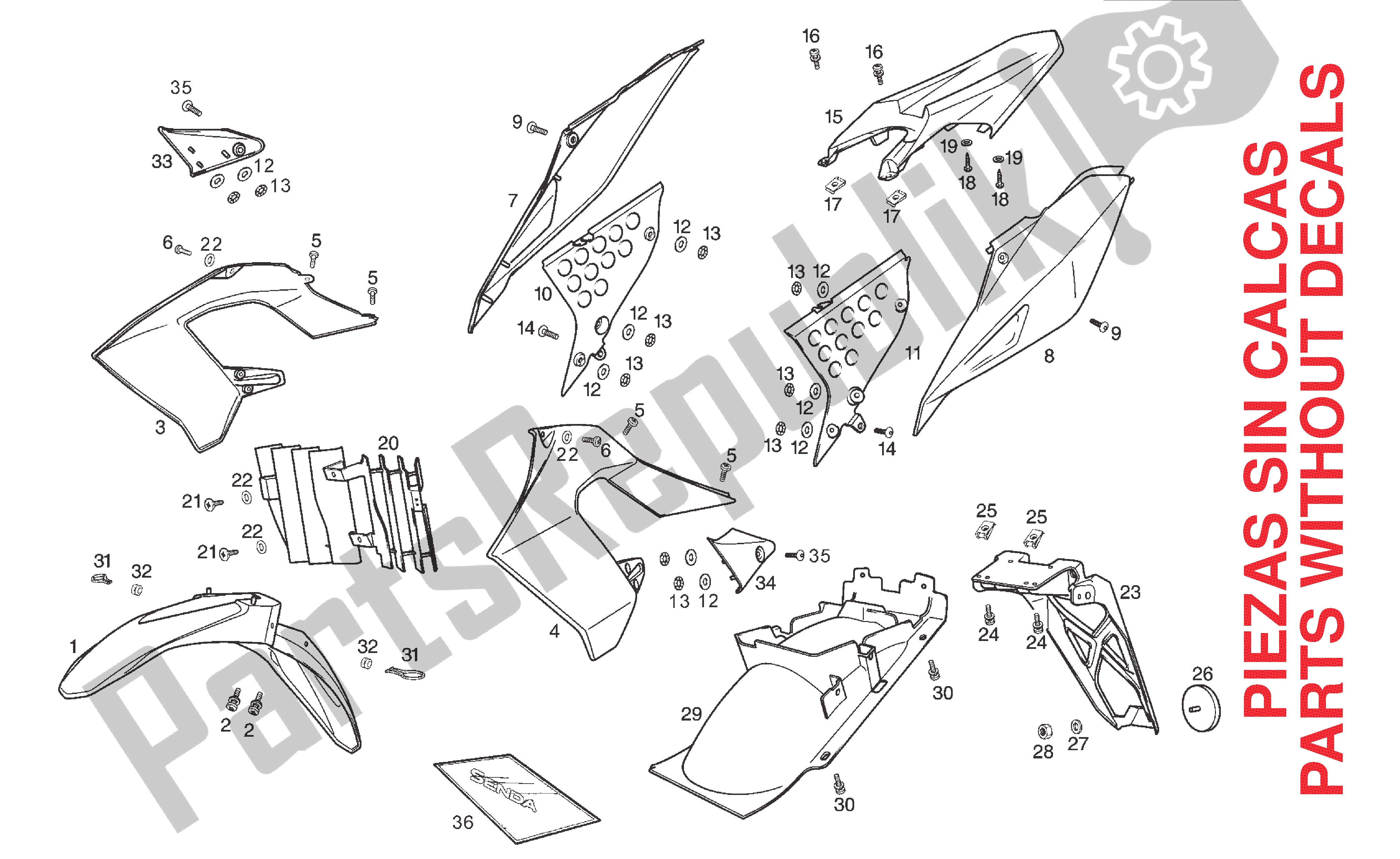 Toutes les pièces pour le Pièces D'installation De Capot du Derbi Senda DRD SM 50 2005 - 2007