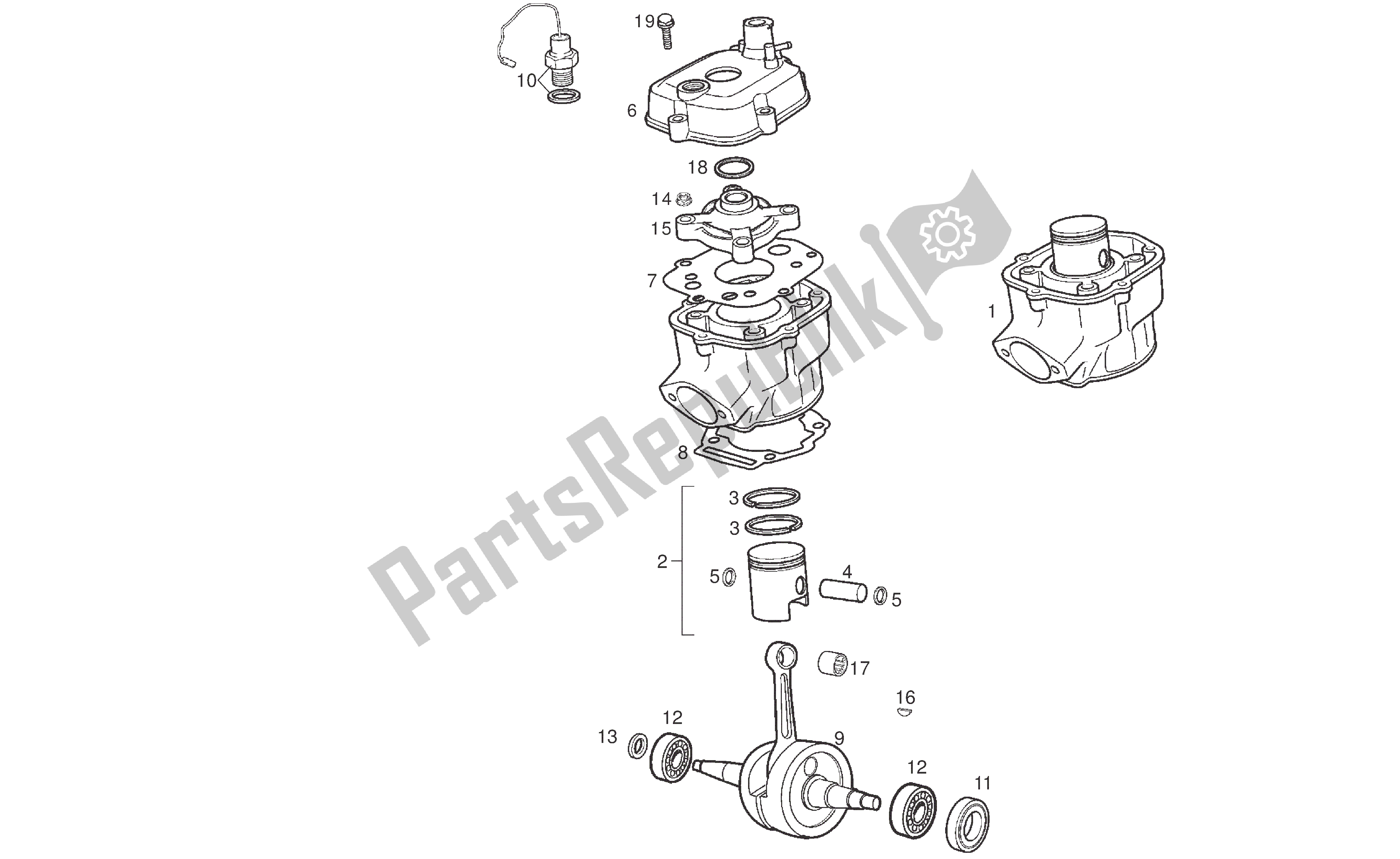 All parts for the Crankshaft Assy - Cylinder And Piston of the Derbi Senda DRD SM 50 2005 - 2007