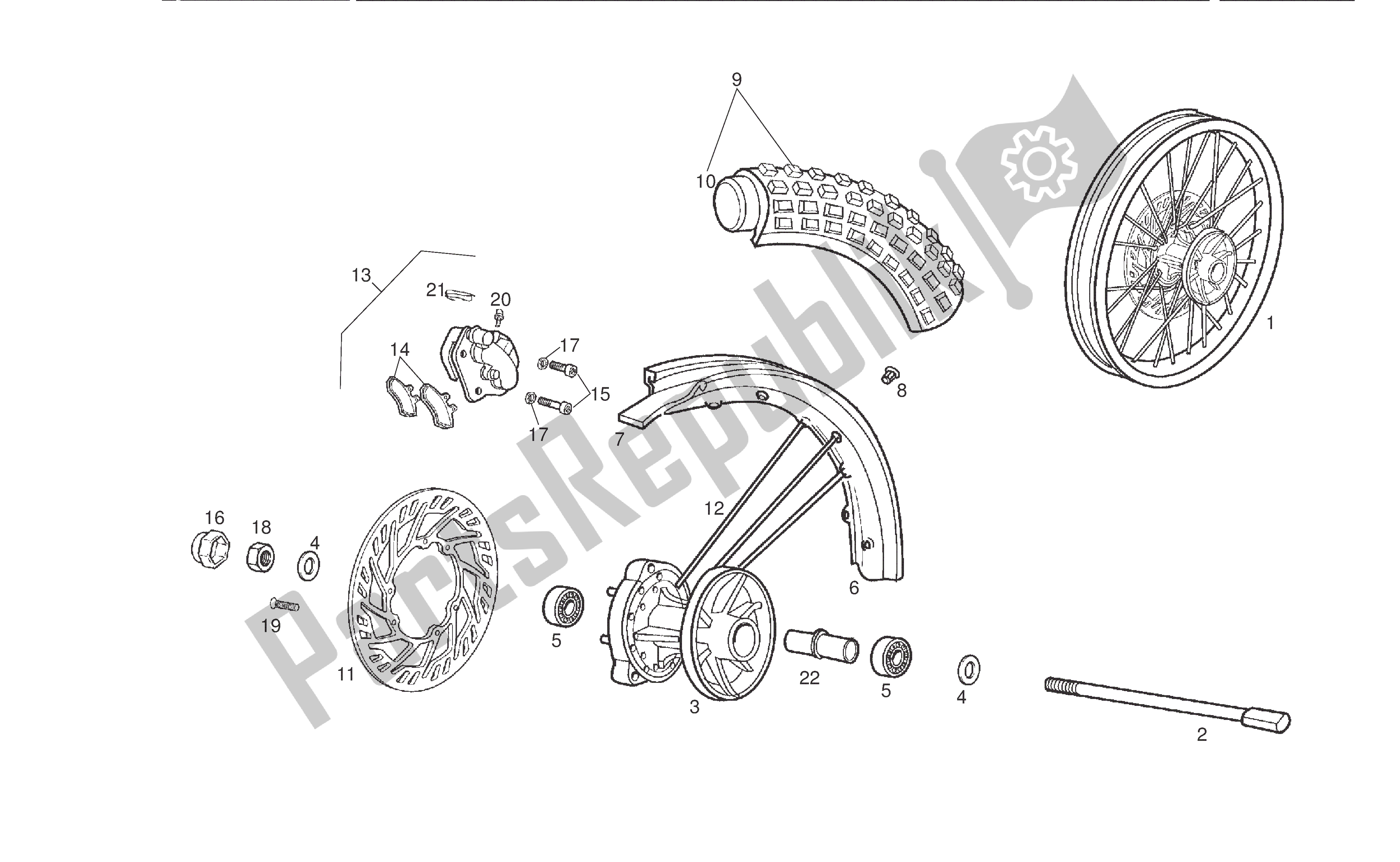 All parts for the Front Wheel of the Derbi Senda DRD SM 50 2005 - 2008
