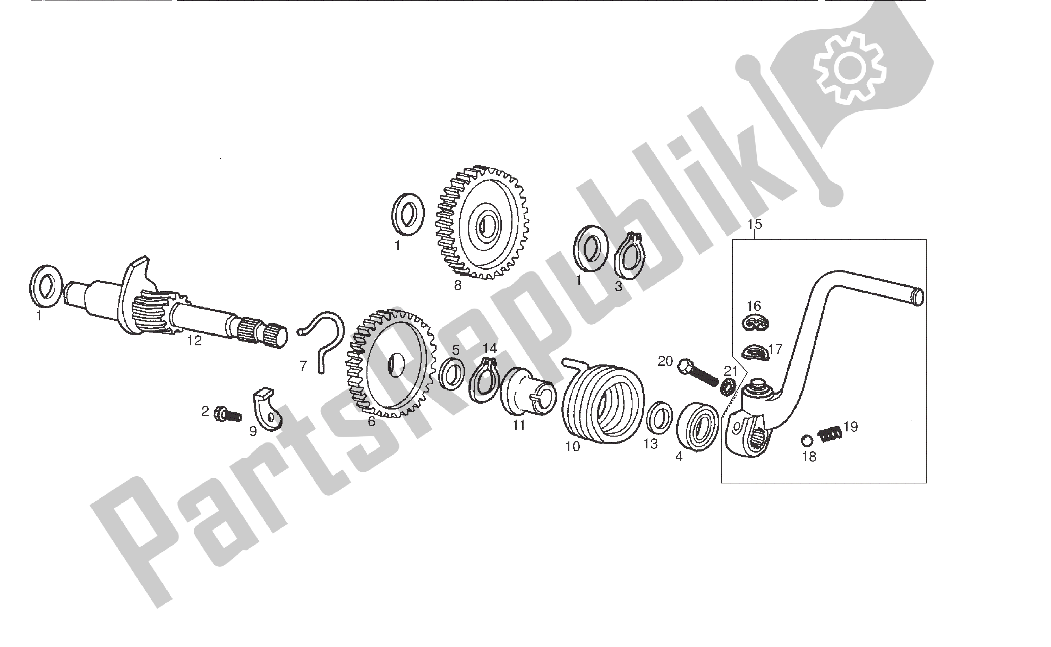 All parts for the Kickstarter of the Derbi Senda DRD SM 50 2005 - 2008