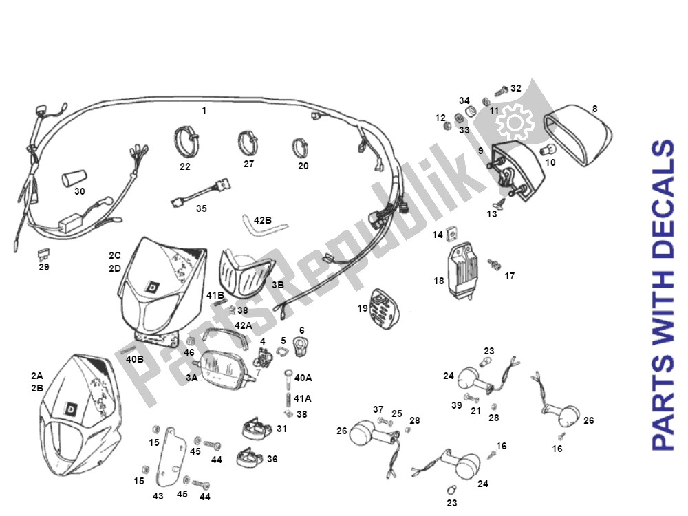 All parts for the Verlichting of the Derbi Senda R X Treme 2007 E2 3 ED N. M. 50 2007
