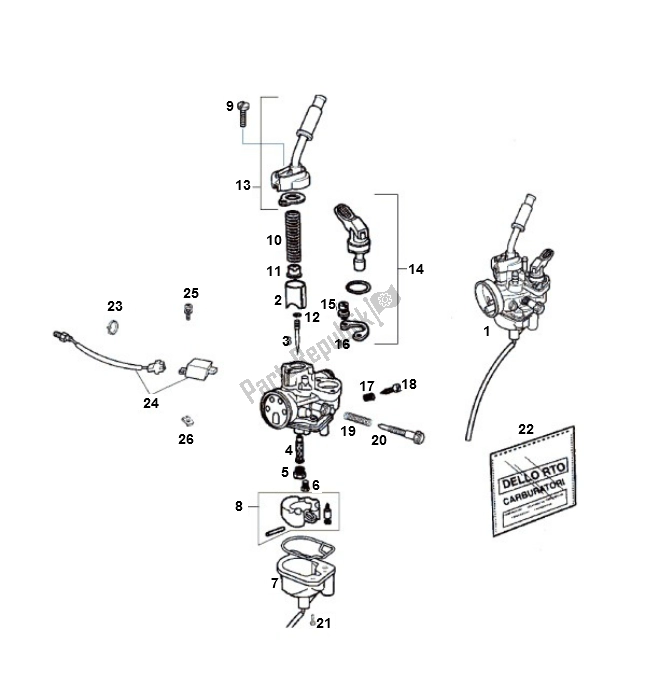 Toutes les pièces pour le Carburateur du Derbi Senda R X Treme 2007 E2 3 ED N. M. 50 2007