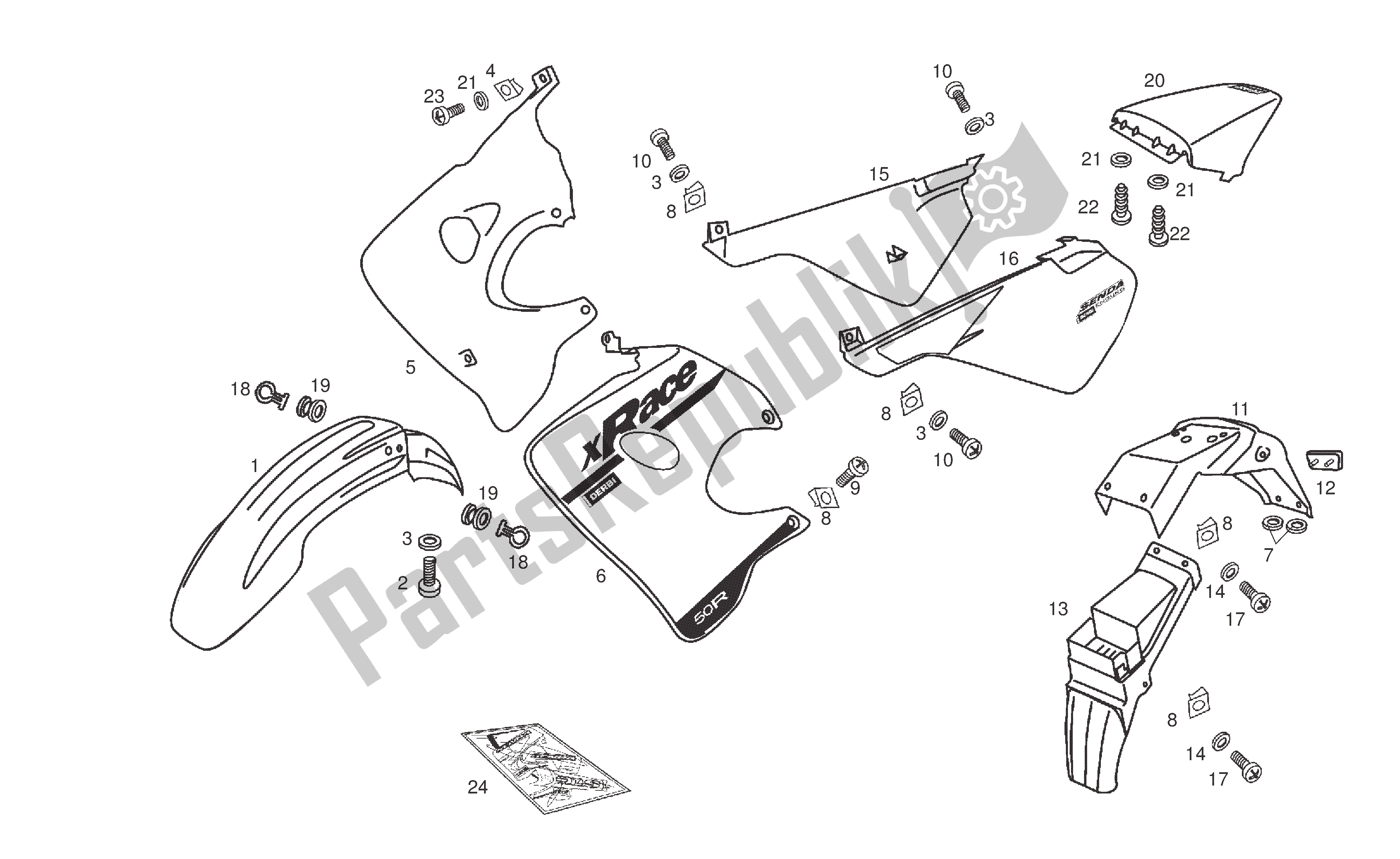 Toutes les pièces pour le Pièces D'installation De Capot du Derbi Senda DRD SM 50 2006