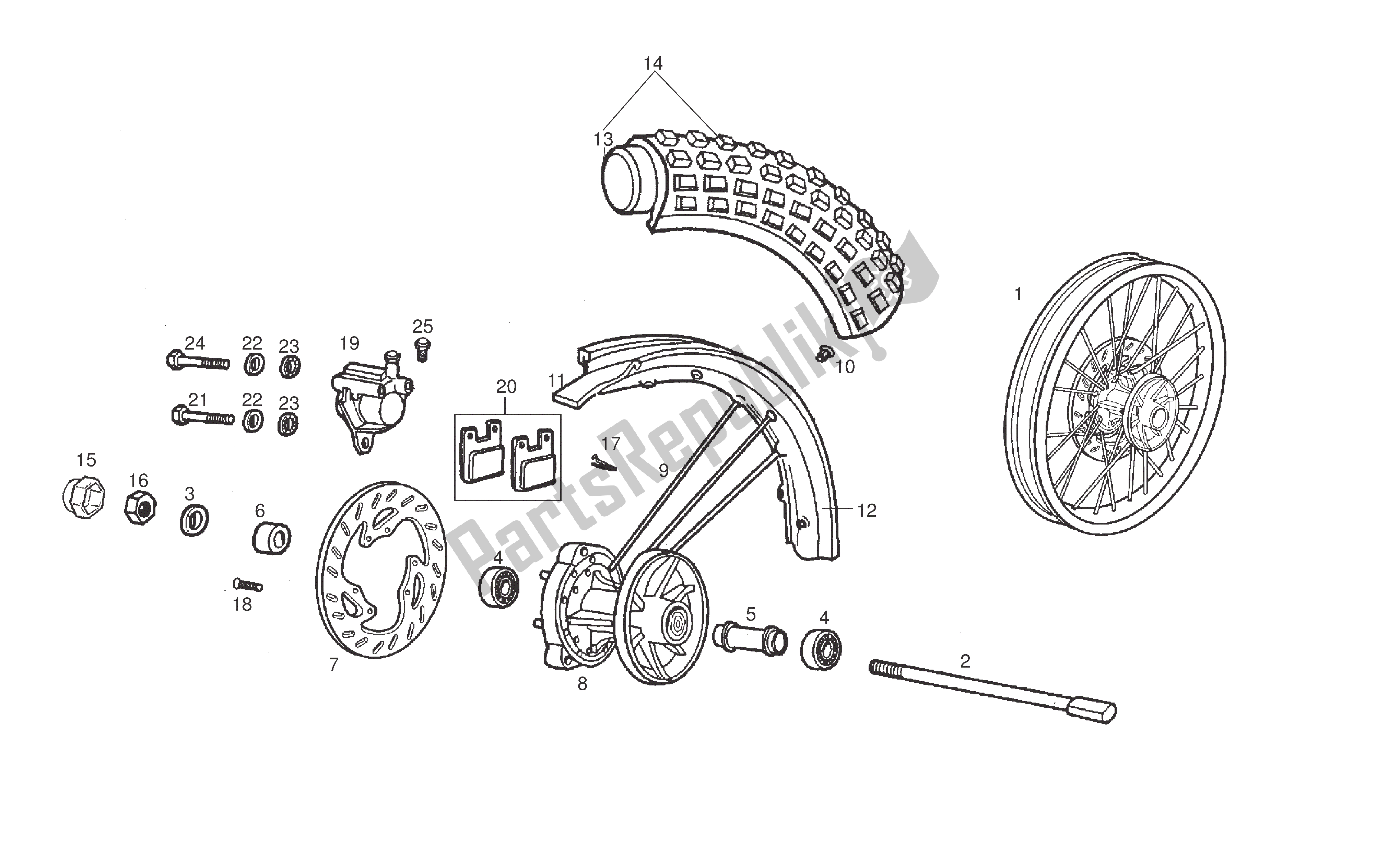 All parts for the Front Wheel of the Derbi Senda DRD SM 50 2006