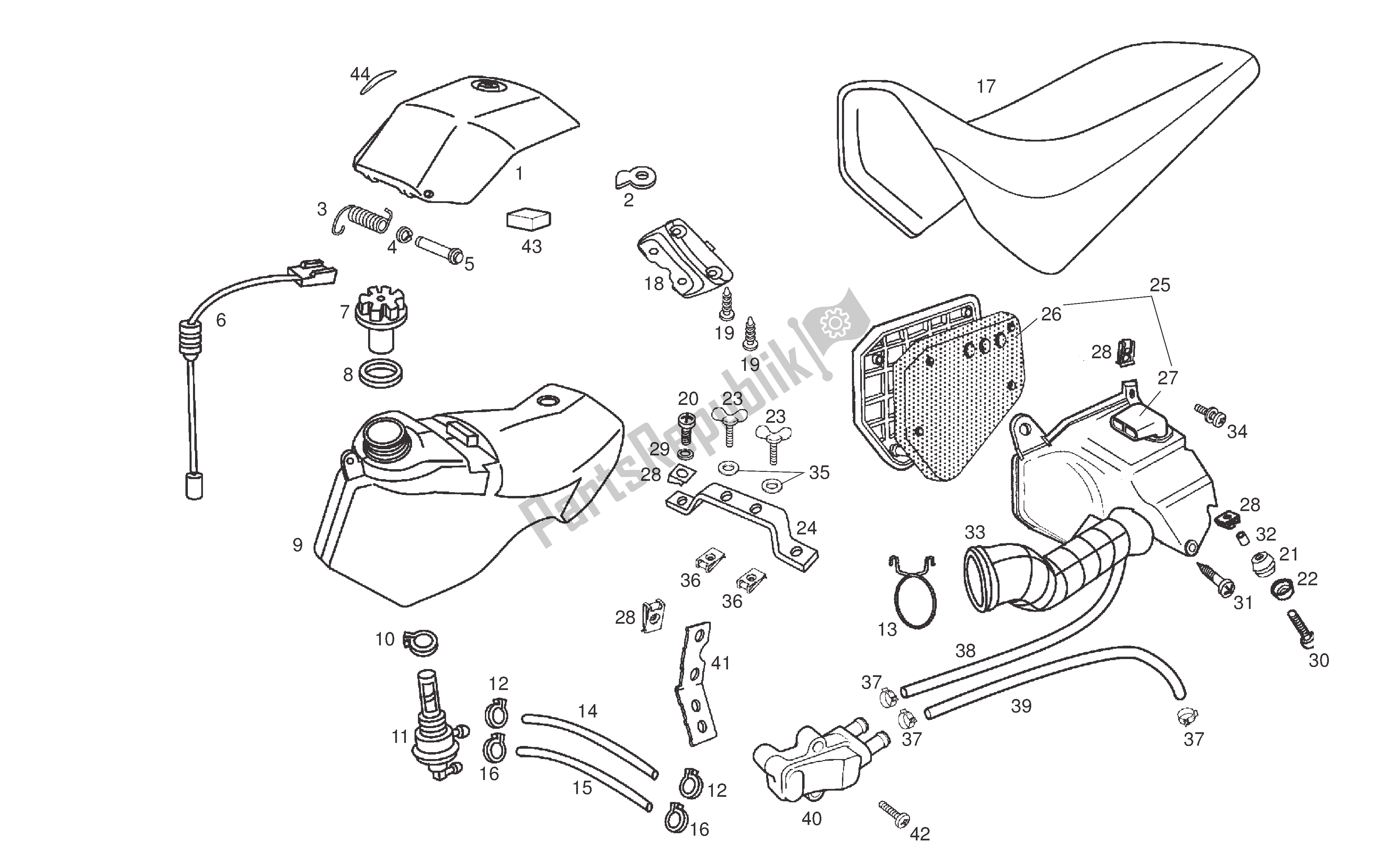 All parts for the Fuel Tank - Filter Box - Seat of the Derbi Senda DRD SM 50 2007