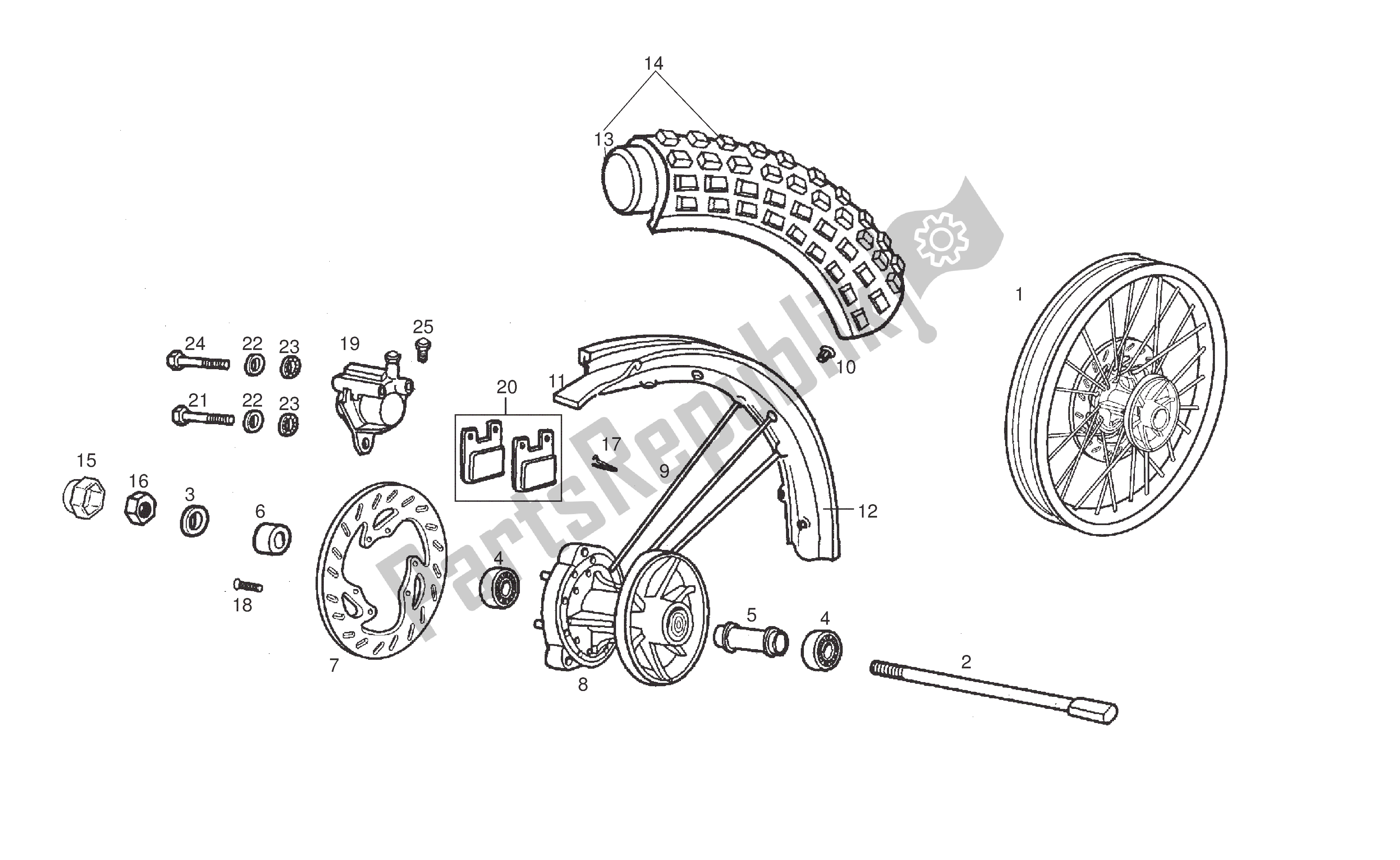 All parts for the Front Wheel of the Derbi Senda DRD SM 50 2007
