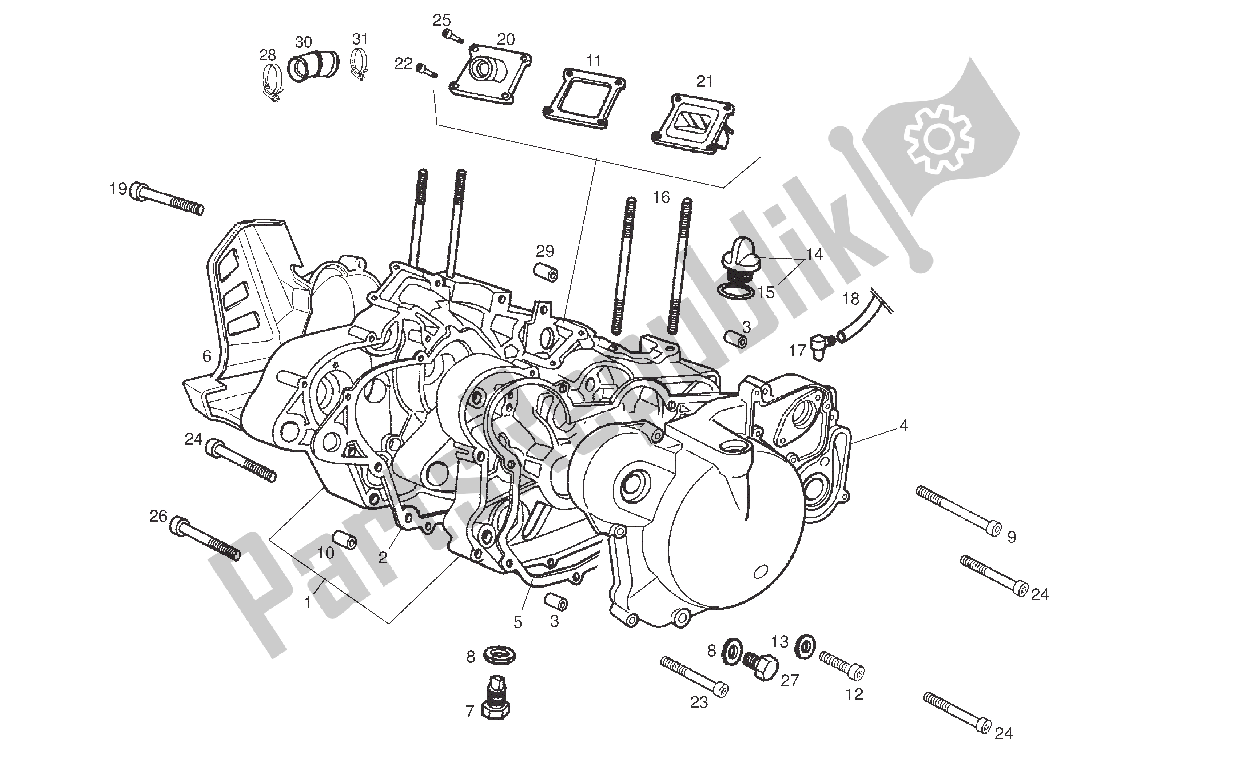 All parts for the Cranckase of the Derbi Senda DRD SM 50 2007