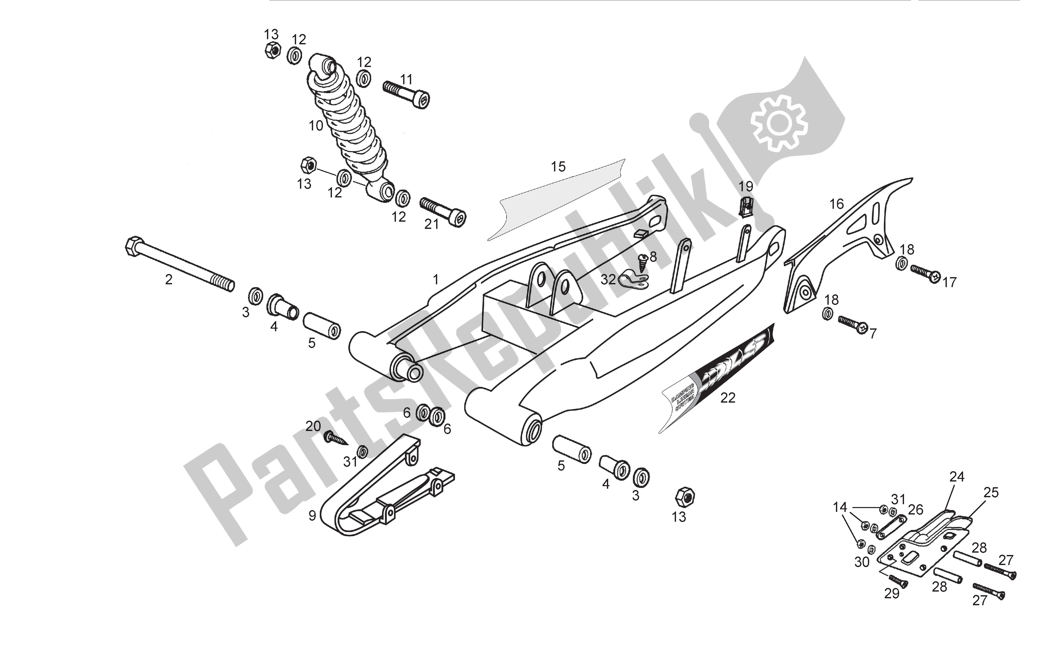 Toutes les pièces pour le Bras Oscillant - Amortisseur du Derbi Senda SM 50 2003