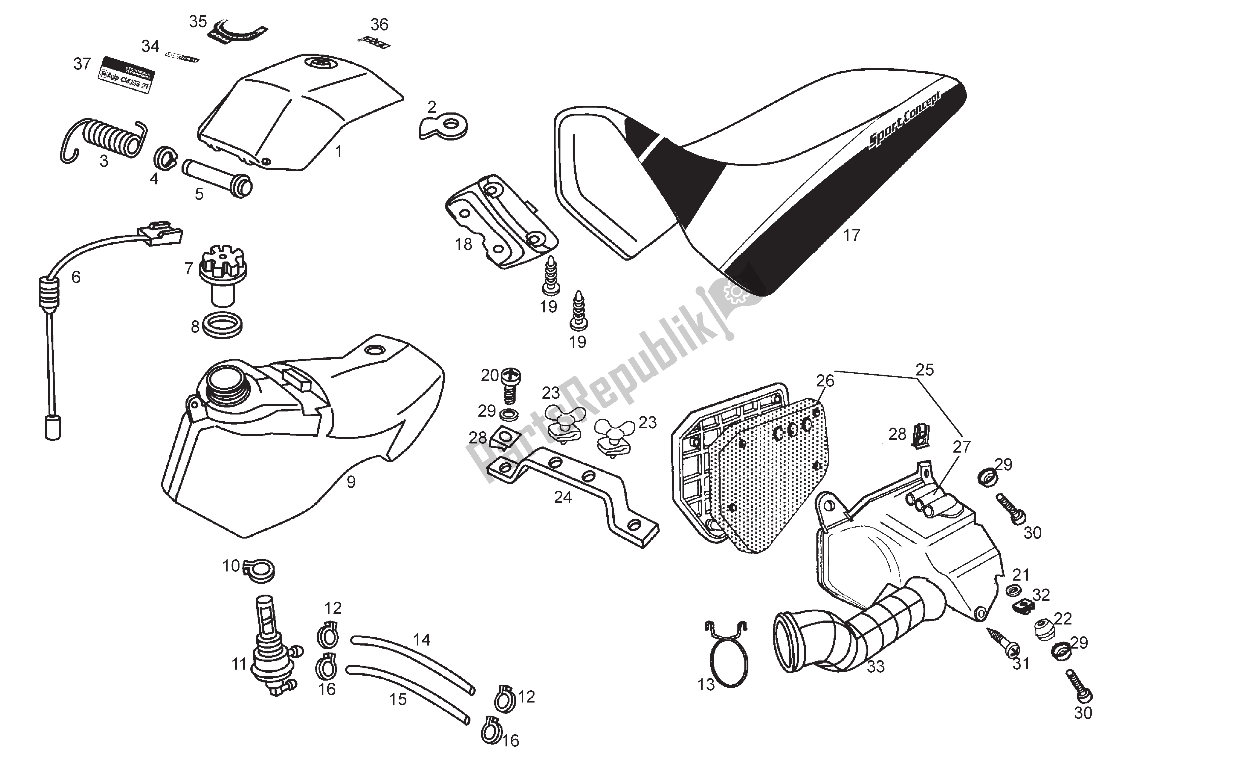 Toutes les pièces pour le Reservoir - Boite Filtre - Selle du Derbi Senda SM 50 2003