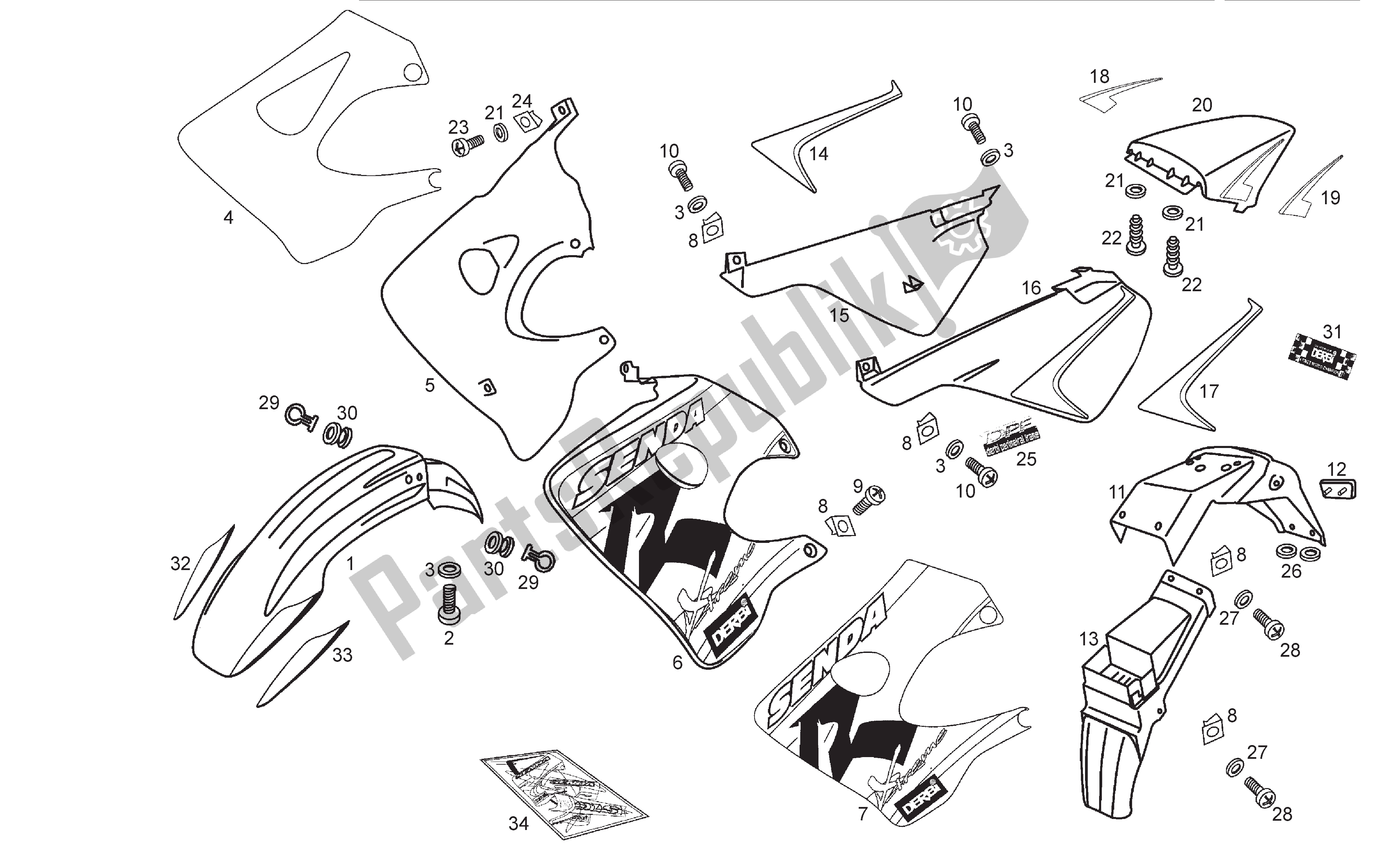 All parts for the Cowling Installation Parts of the Derbi Senda SM 50 2003