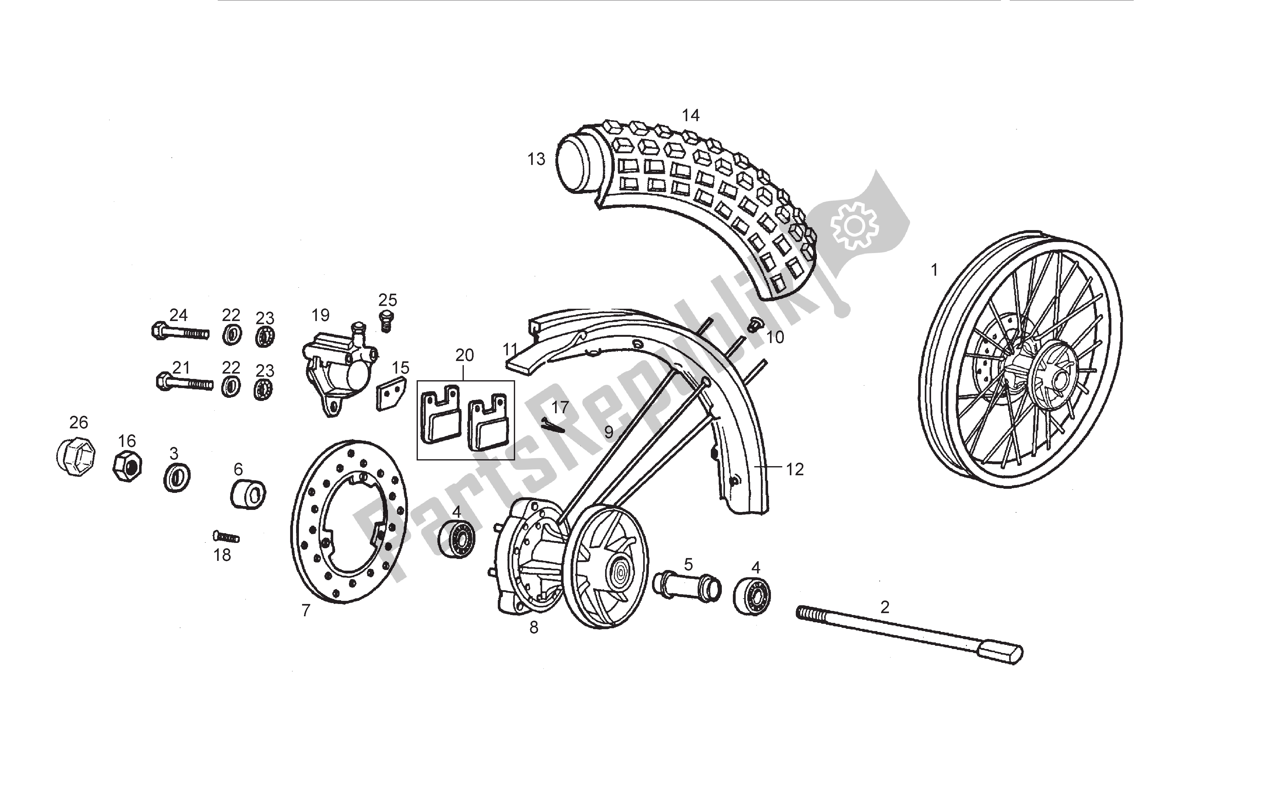 All parts for the Front Wheel of the Derbi Senda SM 50 2003