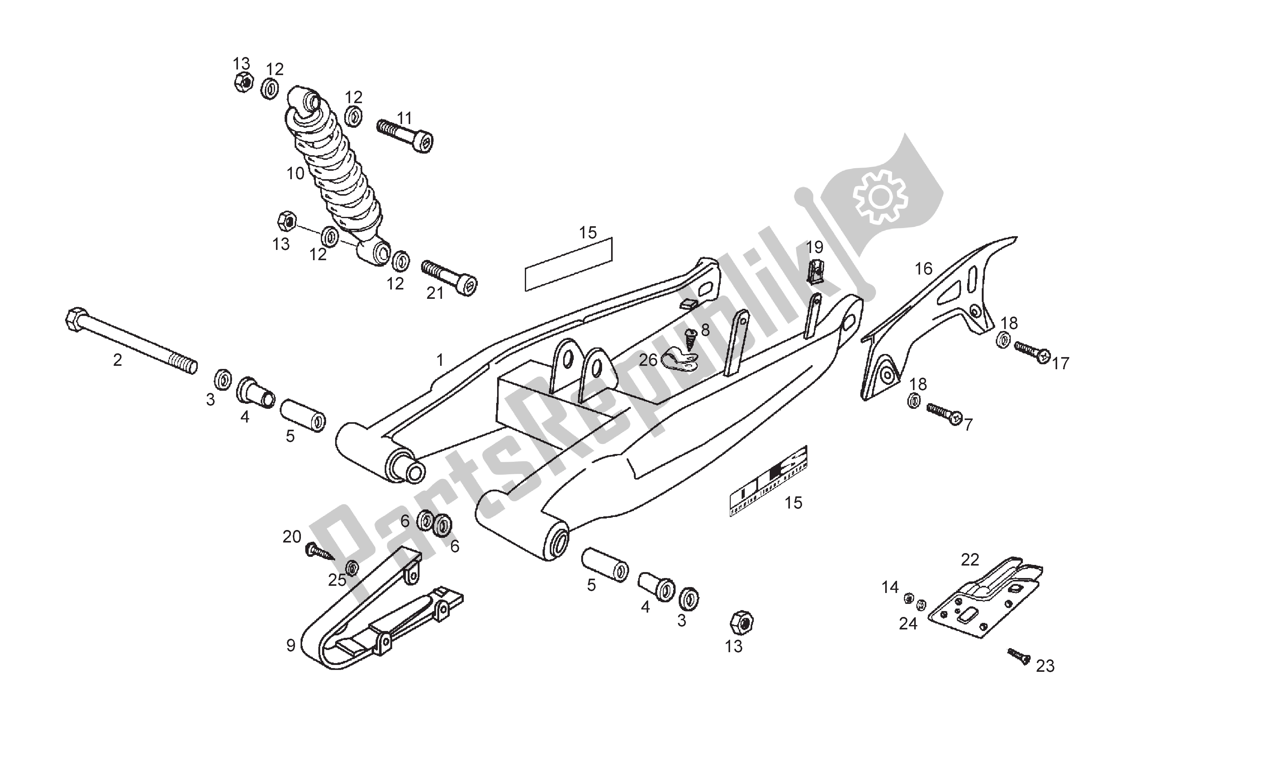All parts for the Swing Arm - Shock Absorber of the Derbi Senda SM 50 2004