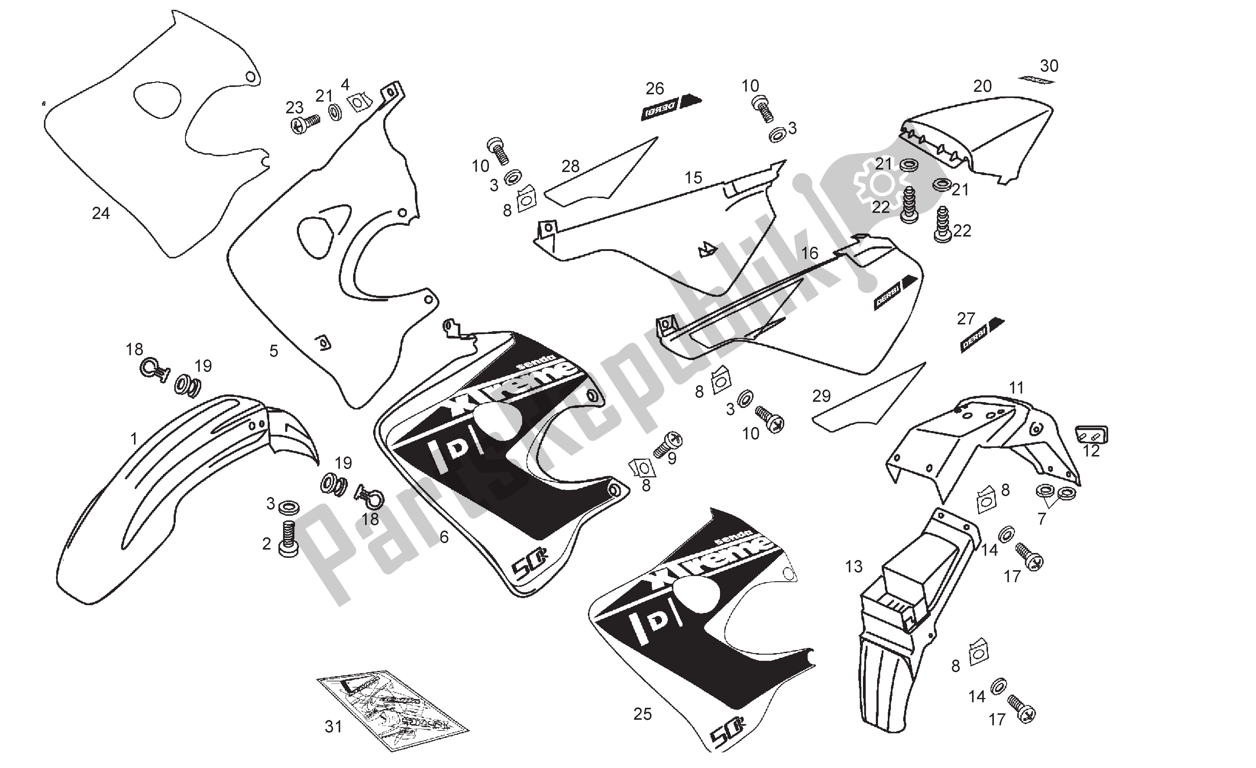 All parts for the Ch As Sis Components of the Derbi Senda SM 50 2004