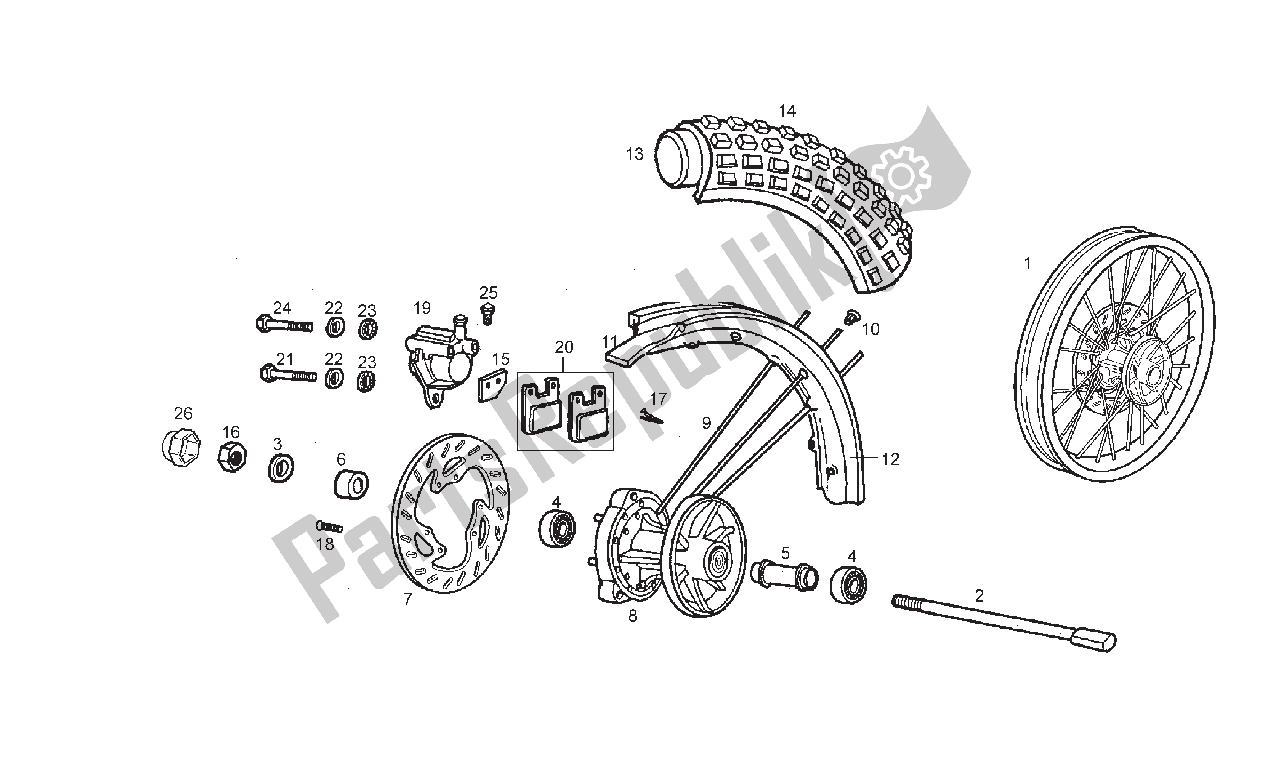 All parts for the Front Wheel of the Derbi Senda R 50 2005