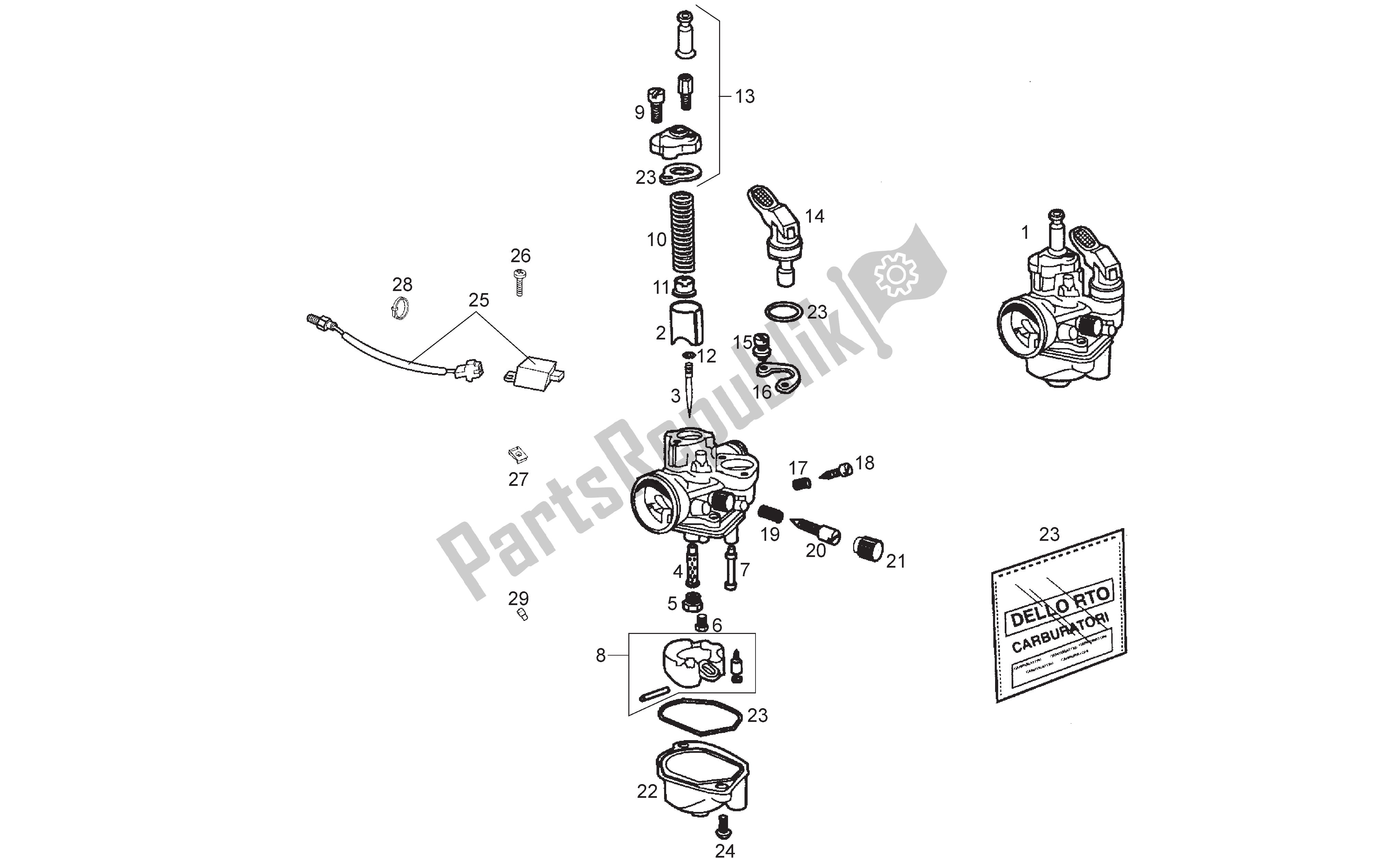 All parts for the Carburetor of the Derbi Senda R 50 2005