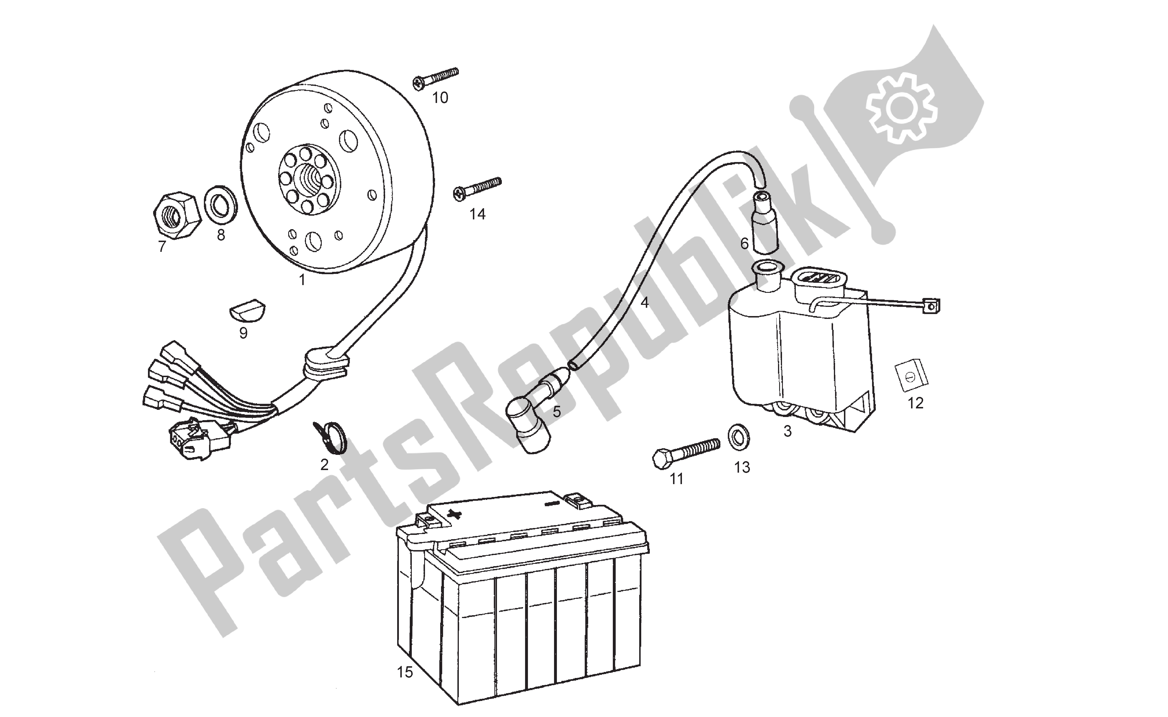 All parts for the Magnetoassembly of the Derbi Senda R 50 2005