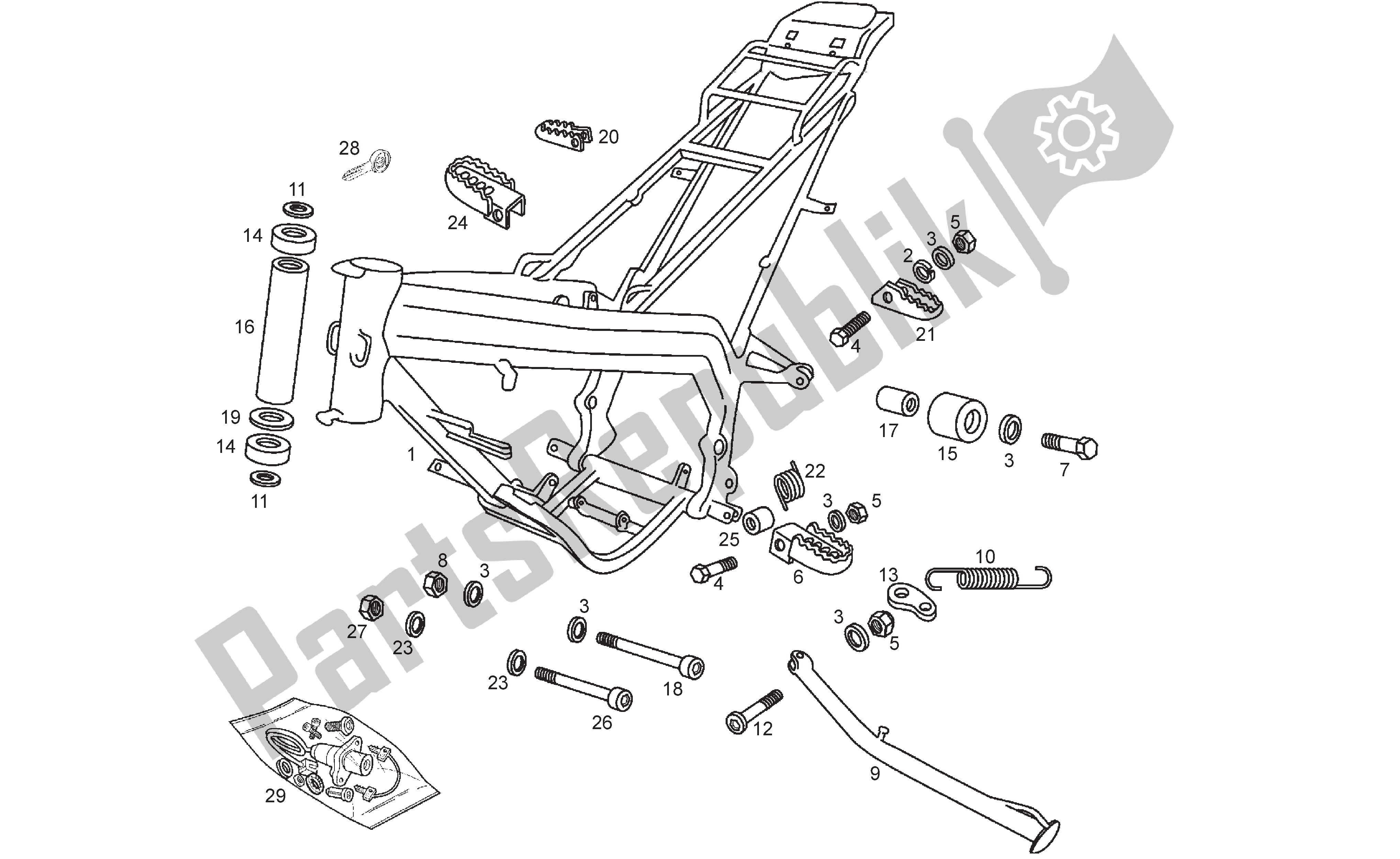 All parts for the Frame of the Derbi Senda R 50 2005