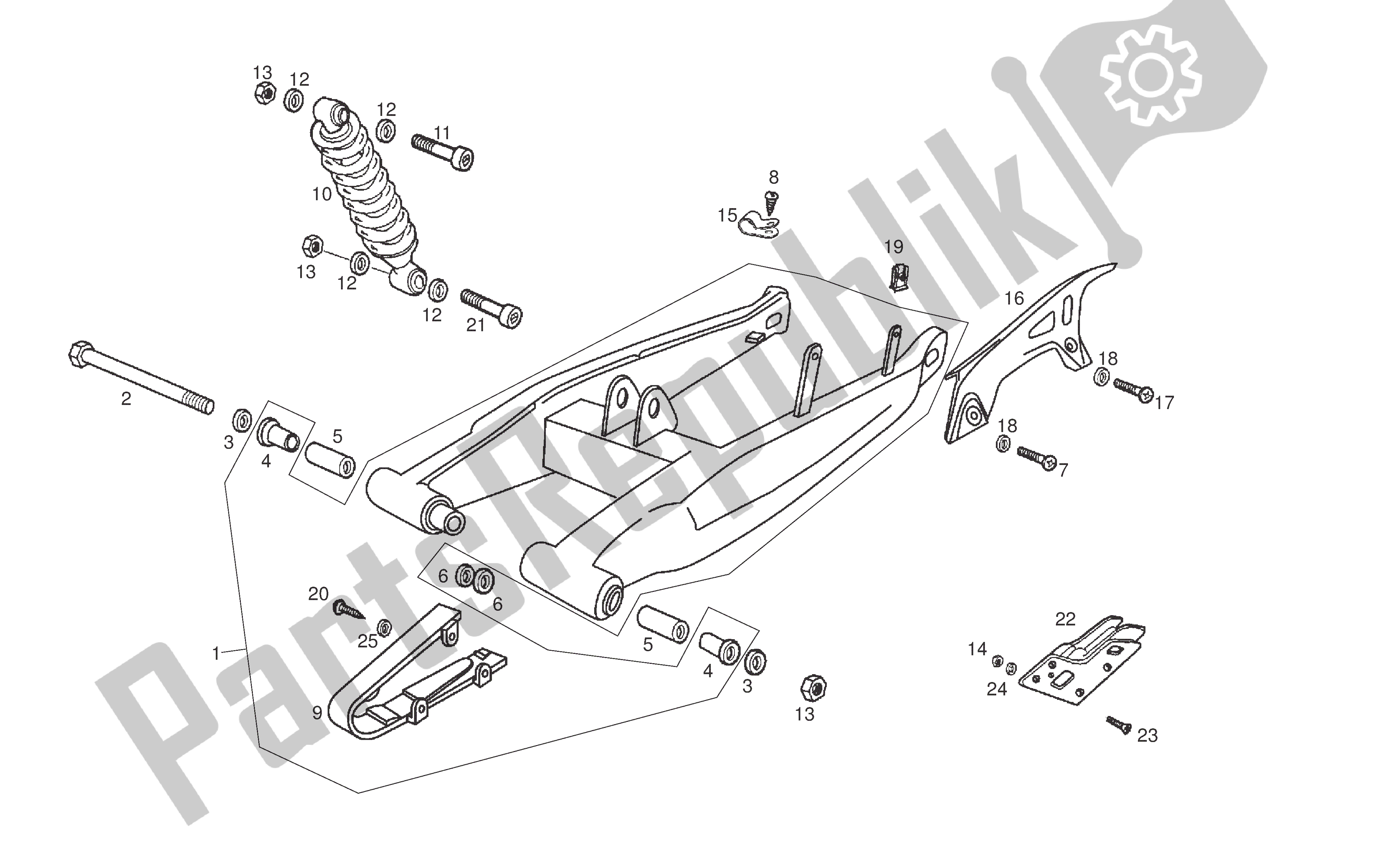 All parts for the Swing Arm - Shock Absorber of the Derbi Senda R 50 2006