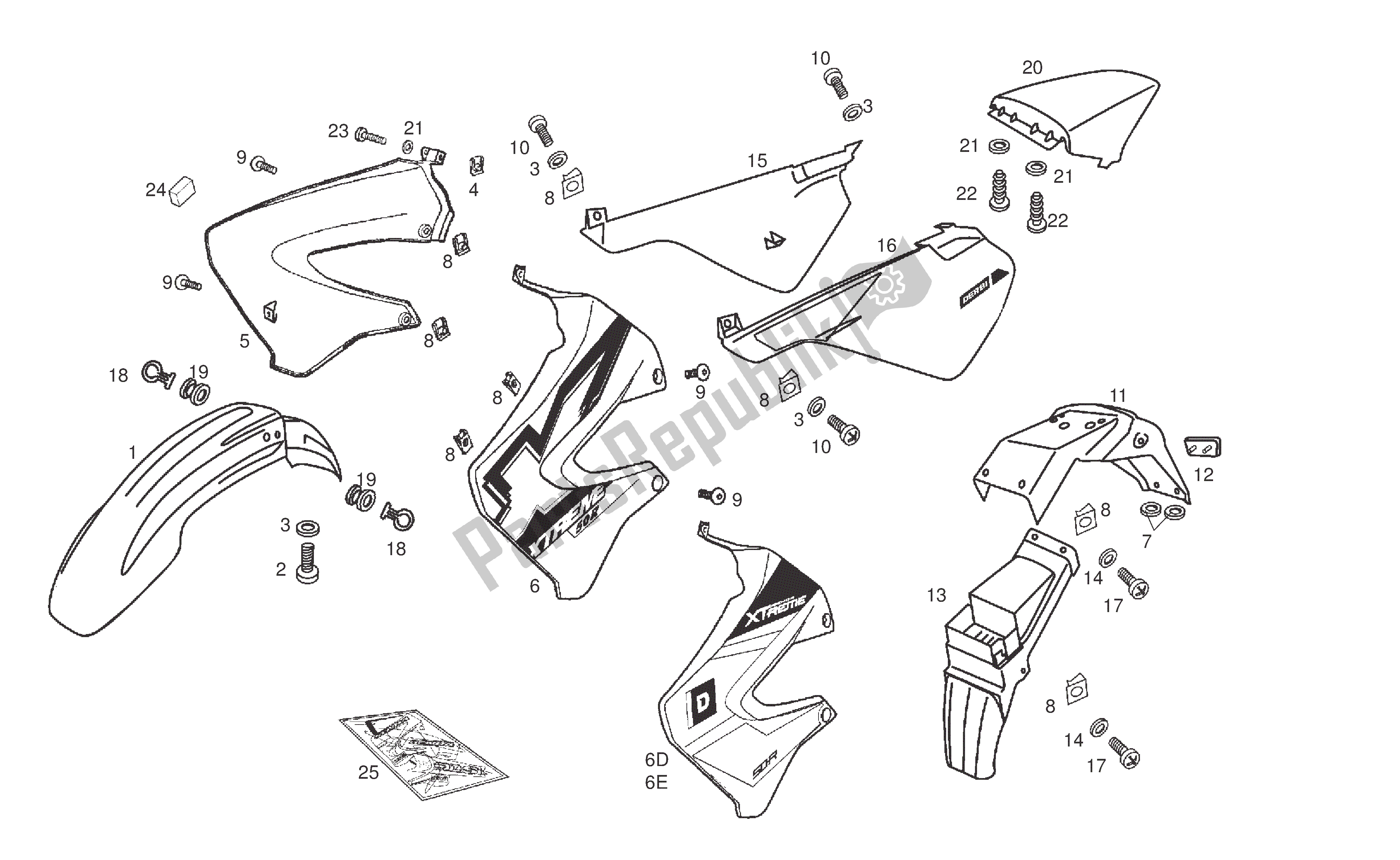 Toutes les pièces pour le Pièces D'installation De Capot du Derbi Senda R 50 2006