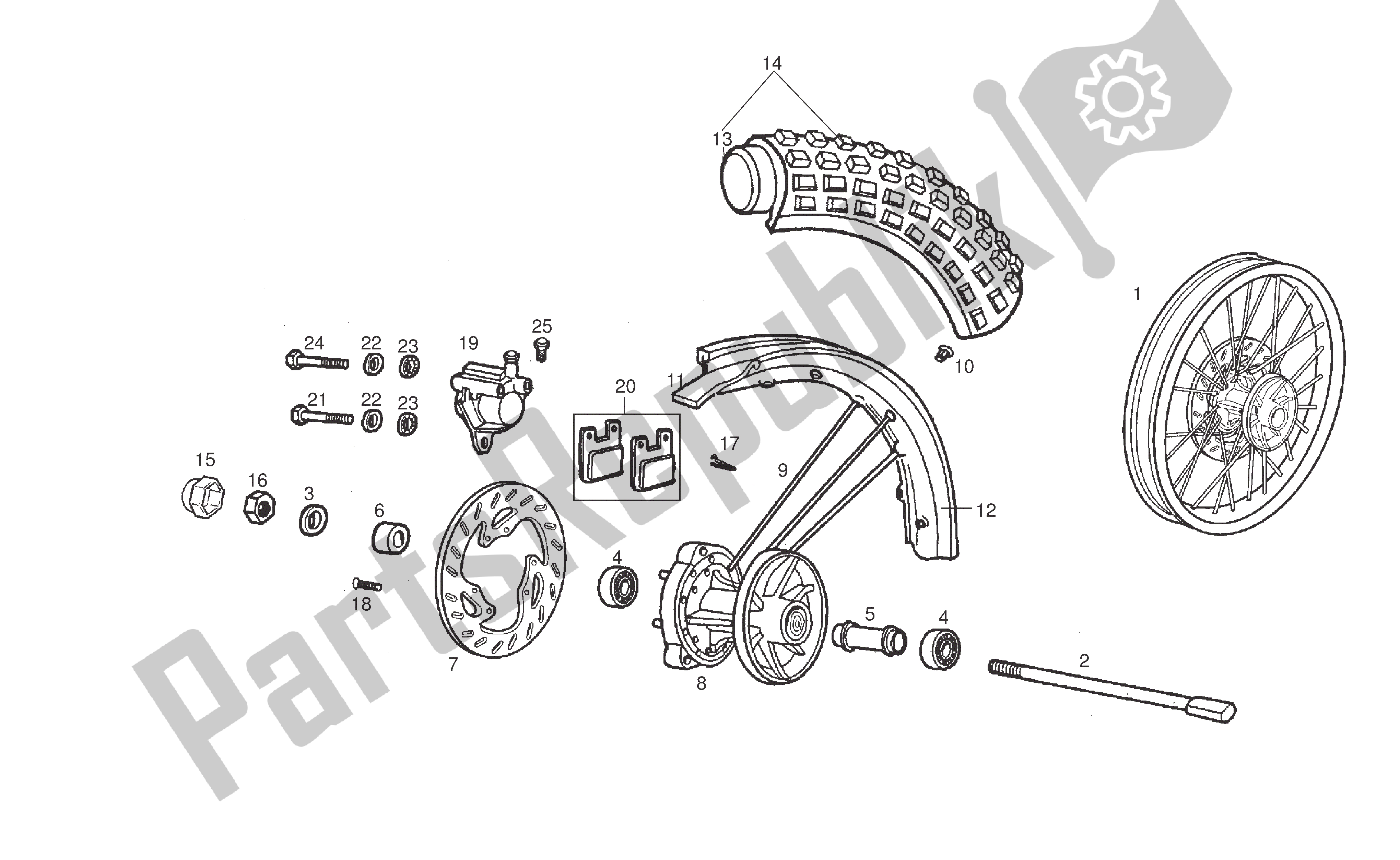 All parts for the Front Wheel of the Derbi Senda R 50 2006