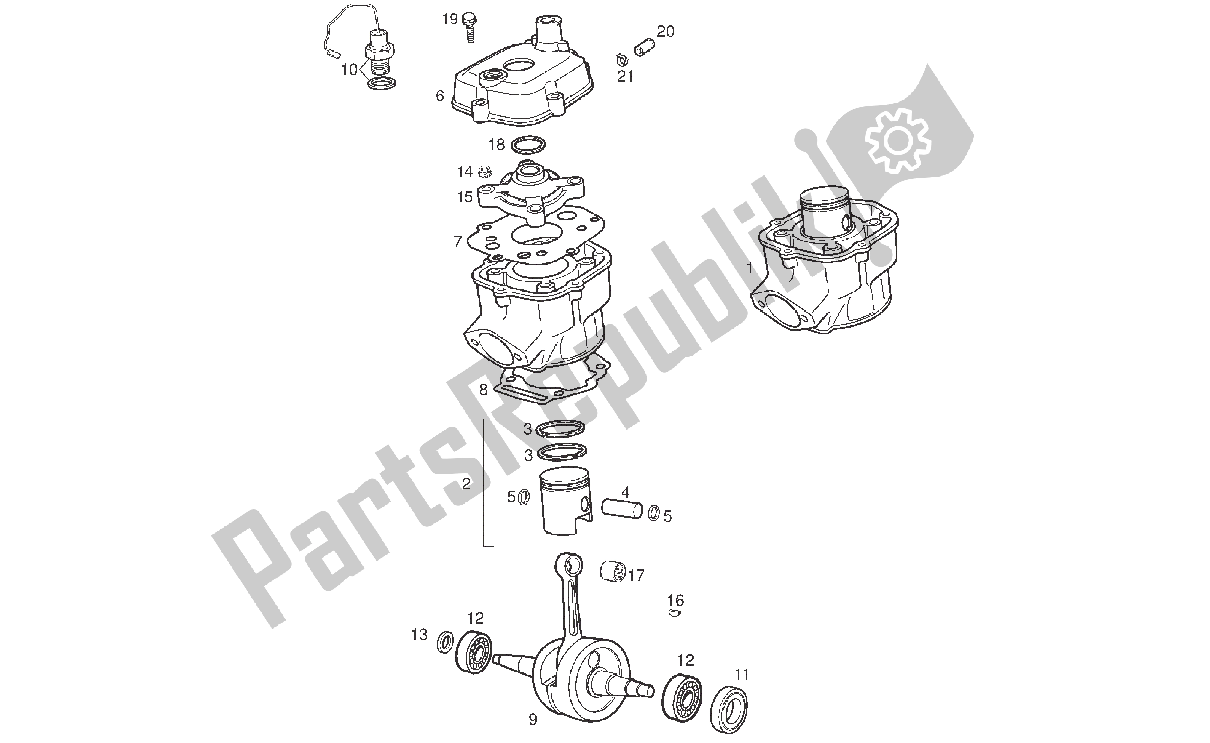 Todas as partes de Conjunto Do Virabrequim - Cilindro E Pistão do Derbi Senda R 50 2006