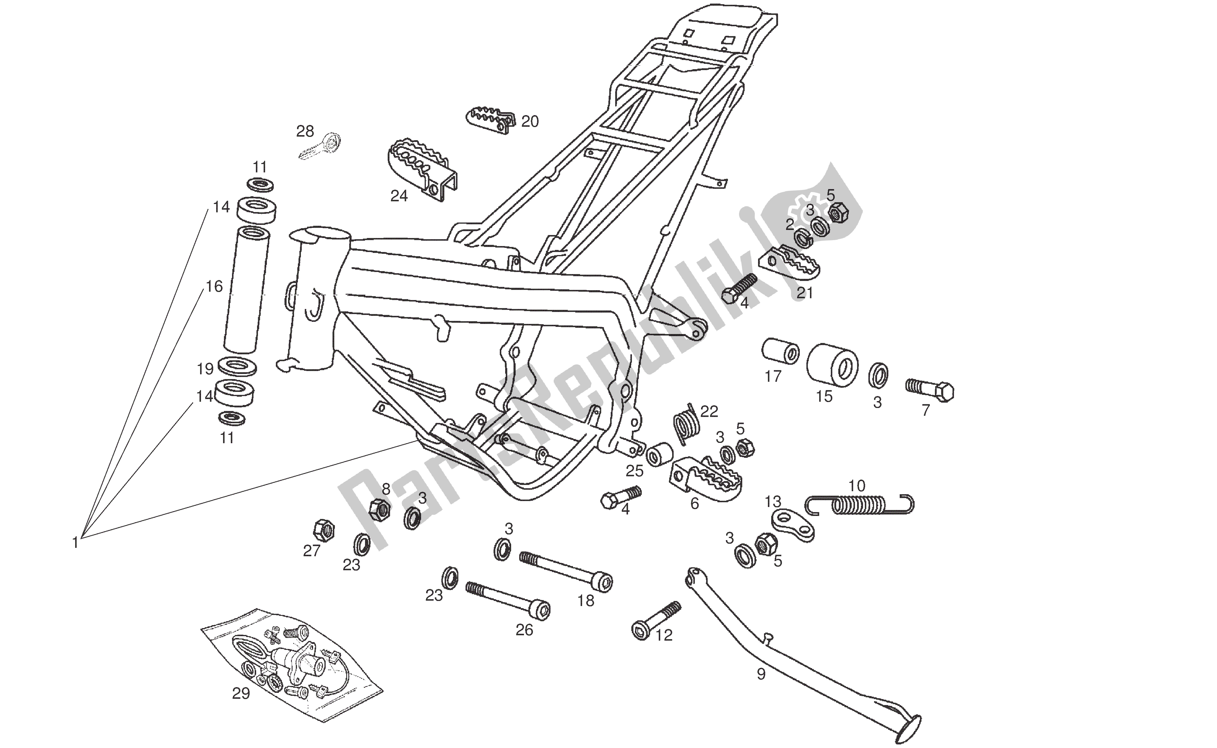 All parts for the Frame of the Derbi Senda R 50 2006