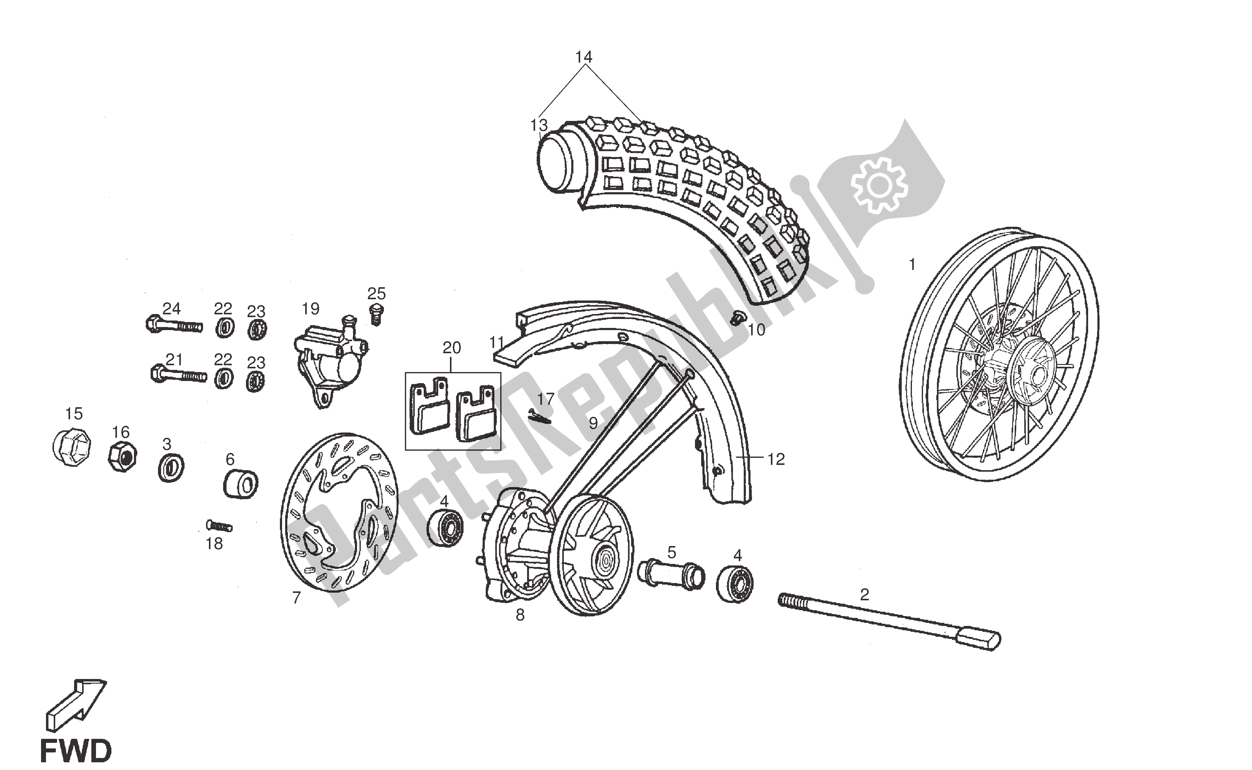 All parts for the Front Wheel of the Derbi Senda R 50 2007