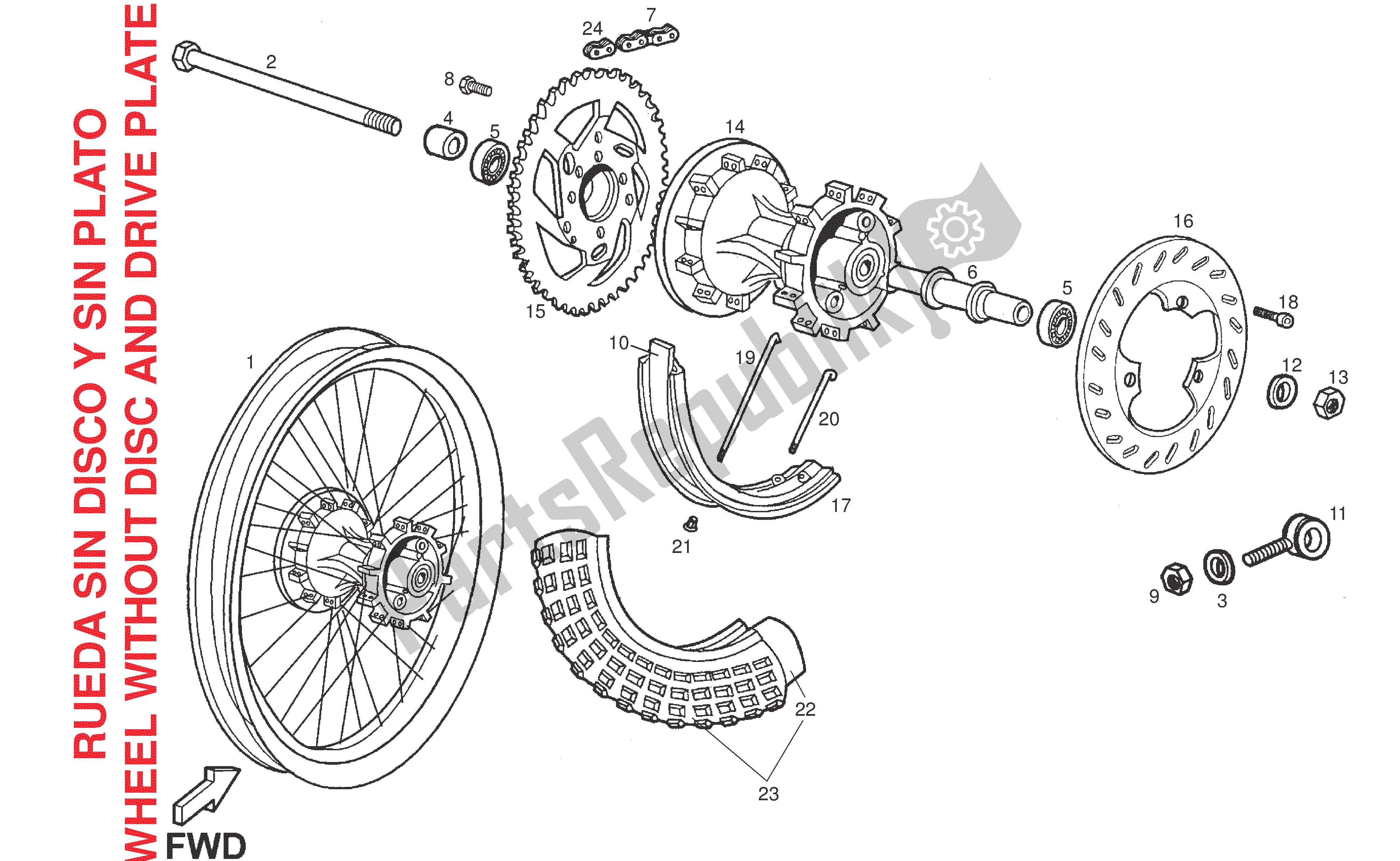 Toutes les pièces pour le Roue Arrière du Derbi Senda R 50 2007