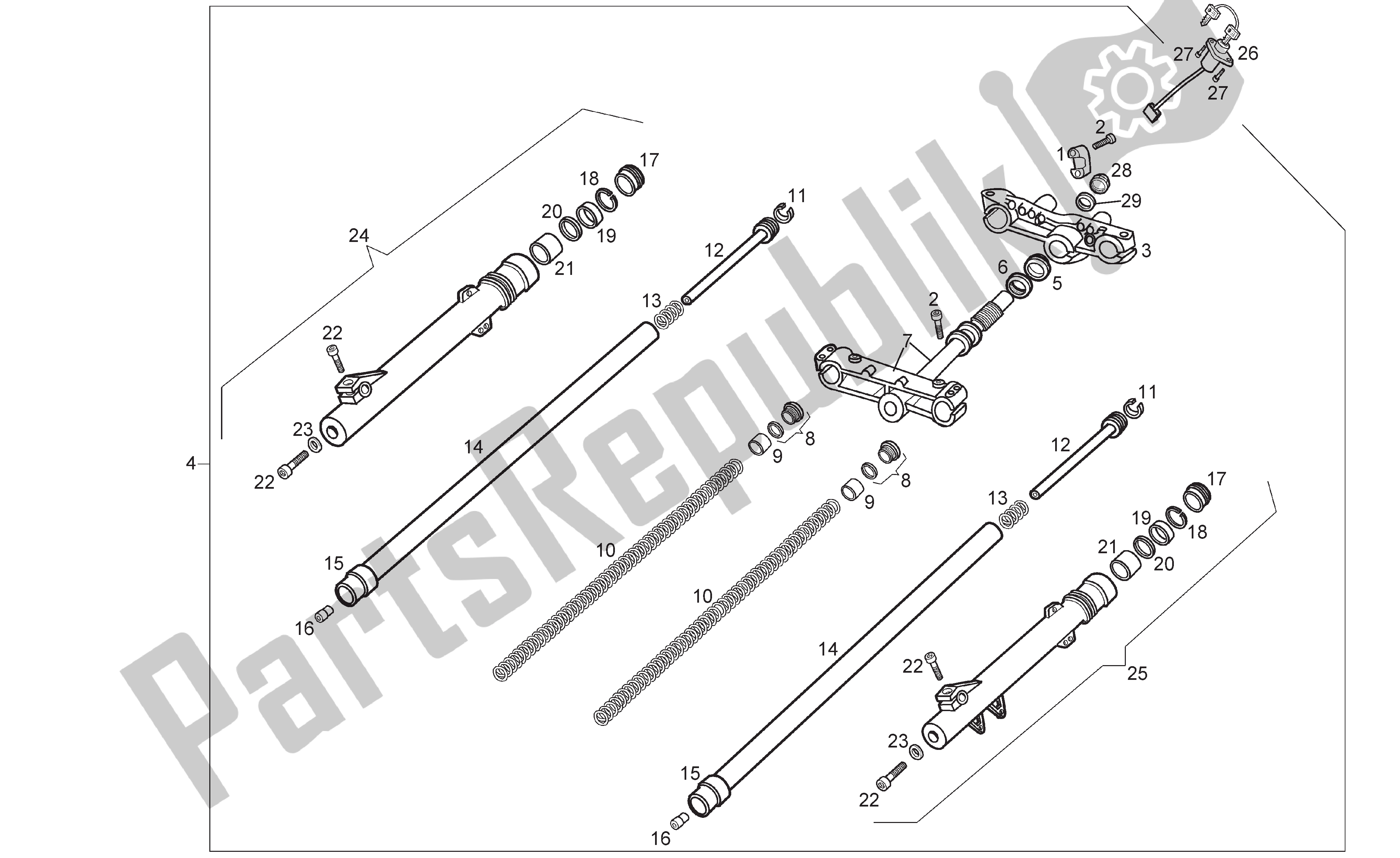 All parts for the Front Fork of the Derbi Senda R 50 2003