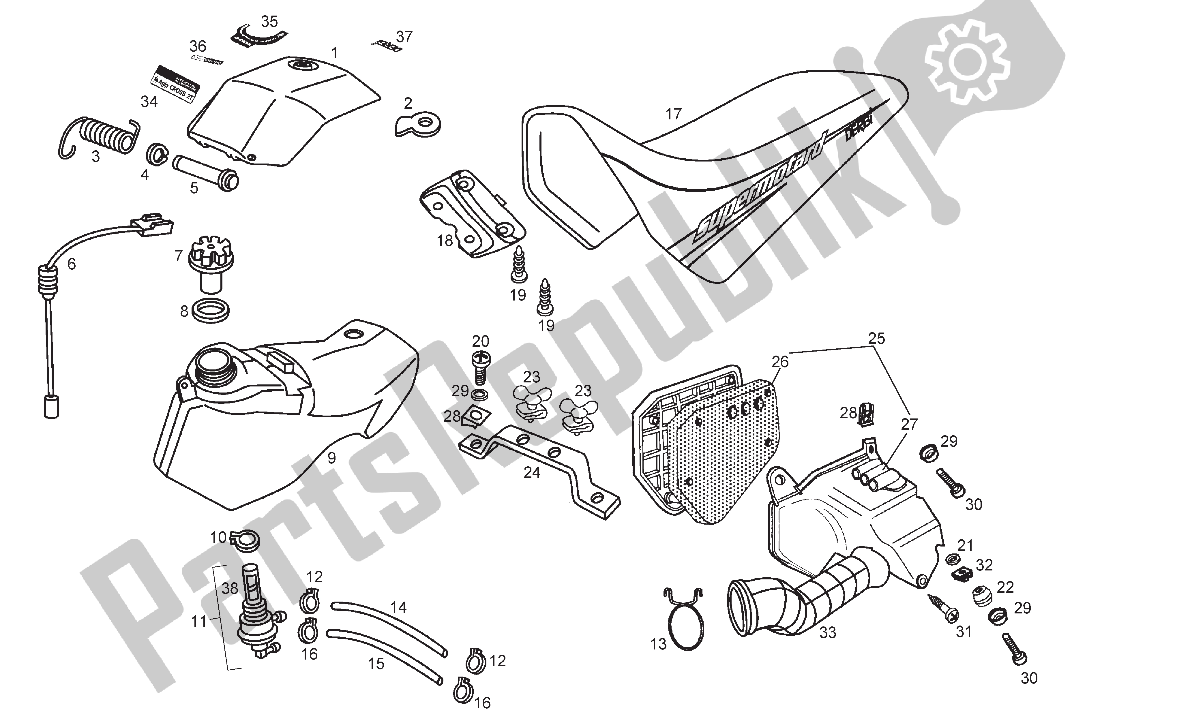 Toutes les pièces pour le Reservoir - Boite Filtre - Selle du Derbi Senda R 50 2003