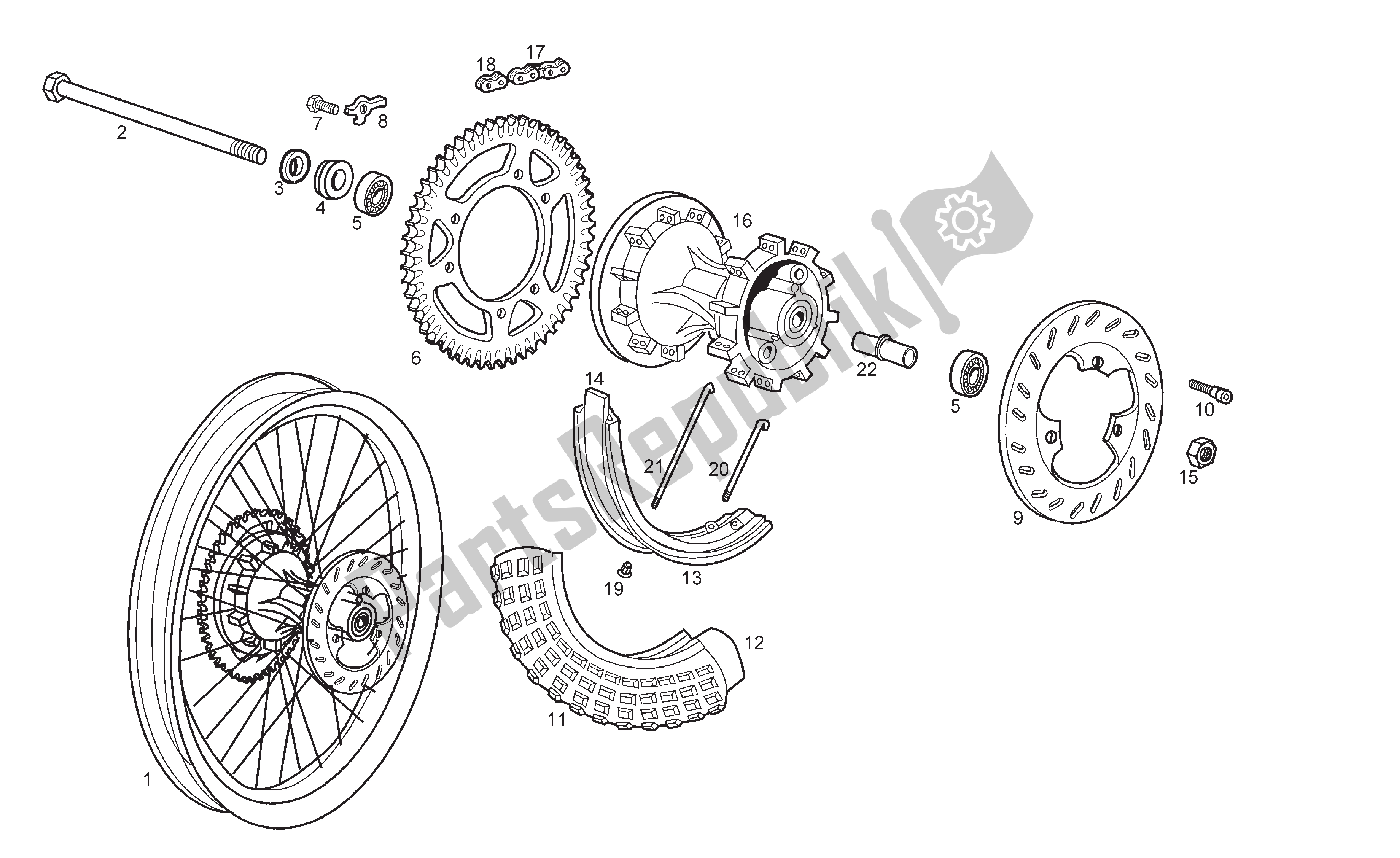 Toutes les pièces pour le Roue Arrière du Derbi Senda R 50 2003