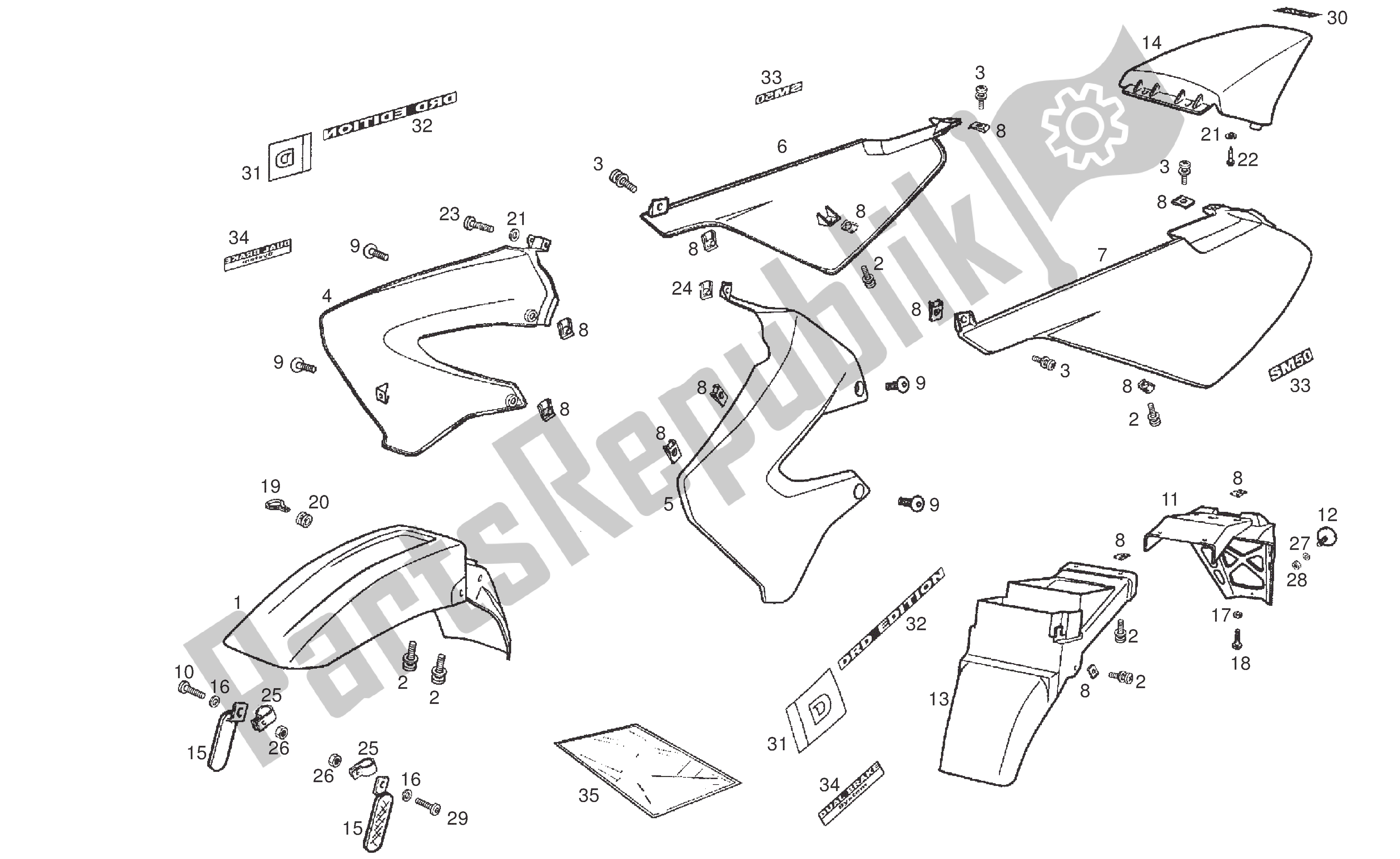 All parts for the Cowling Installation Parts of the Derbi Senda R 50 2005