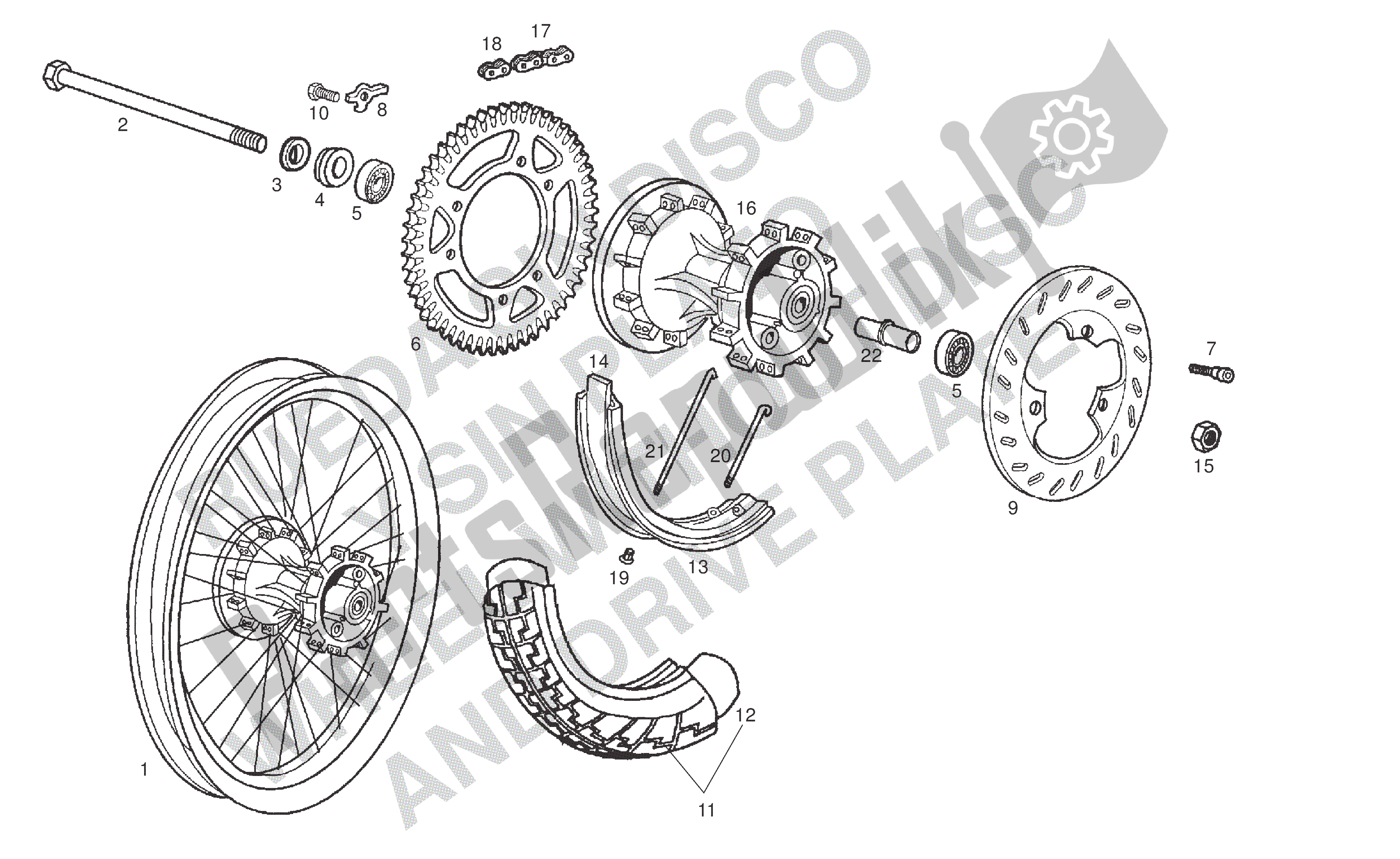 All parts for the Rear Wheel of the Derbi Senda R 50 2005