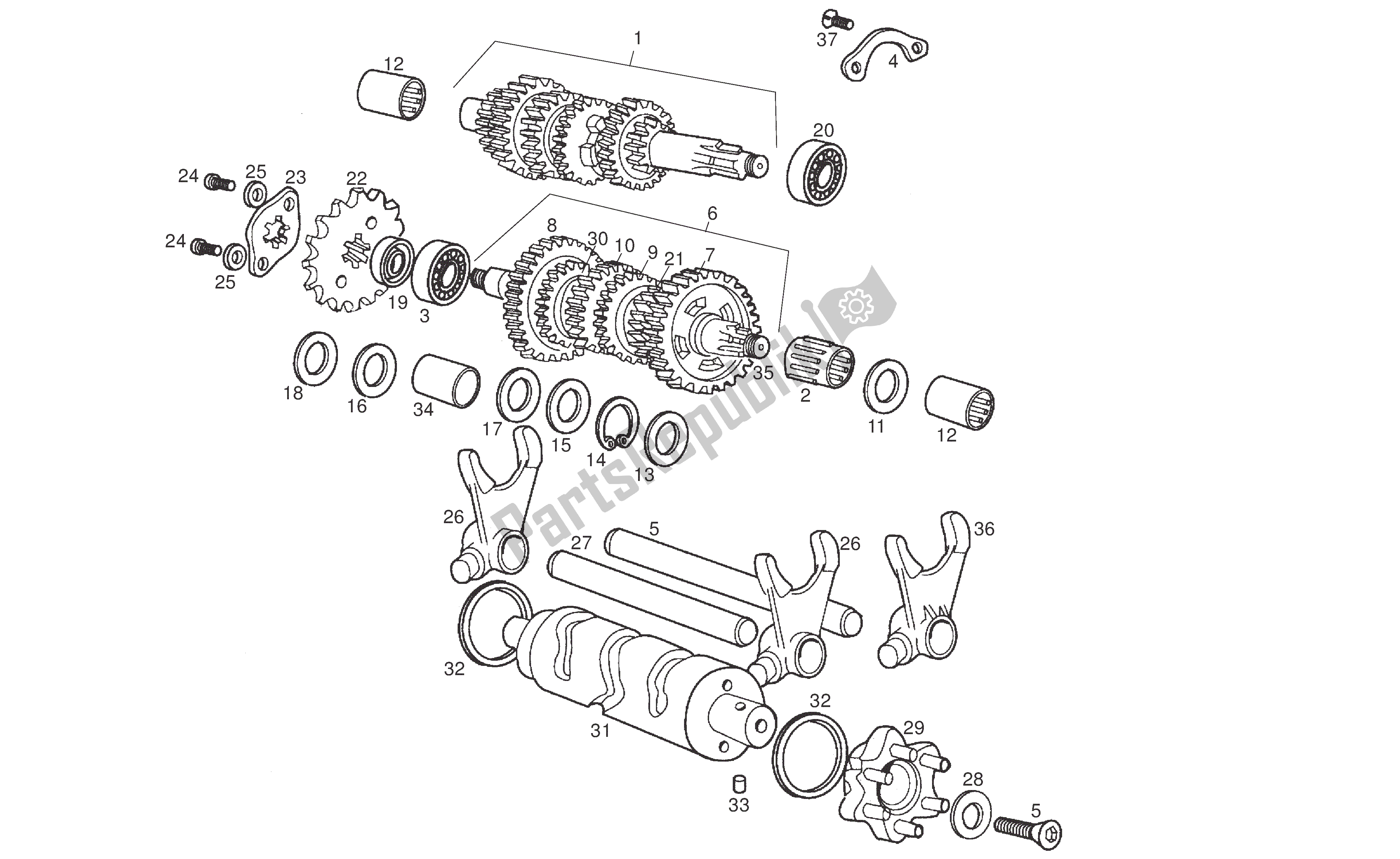 All parts for the Drive Shaft of the Derbi Senda R 50 2005
