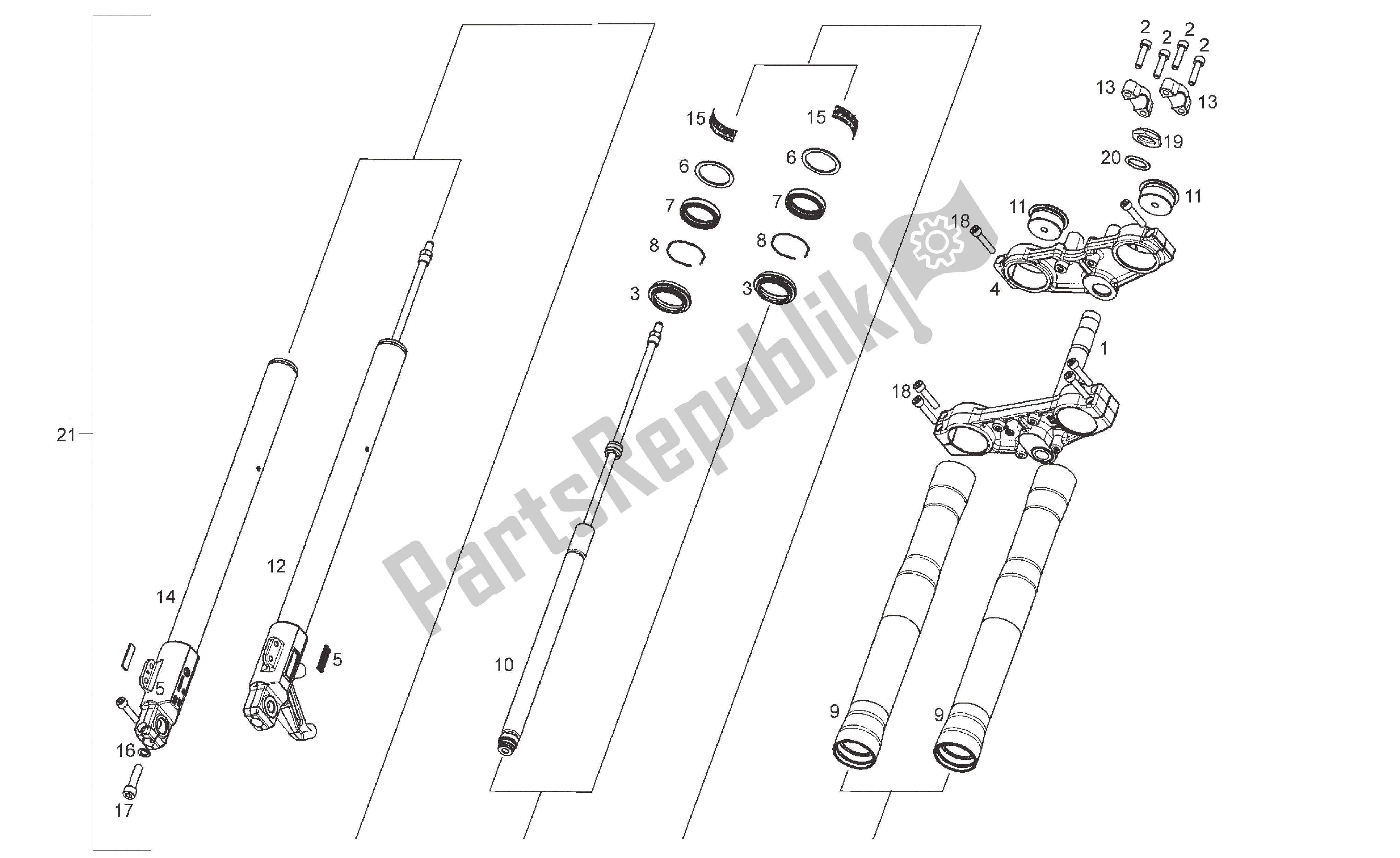 All parts for the Front Fork of the Derbi Senda R 50 2008