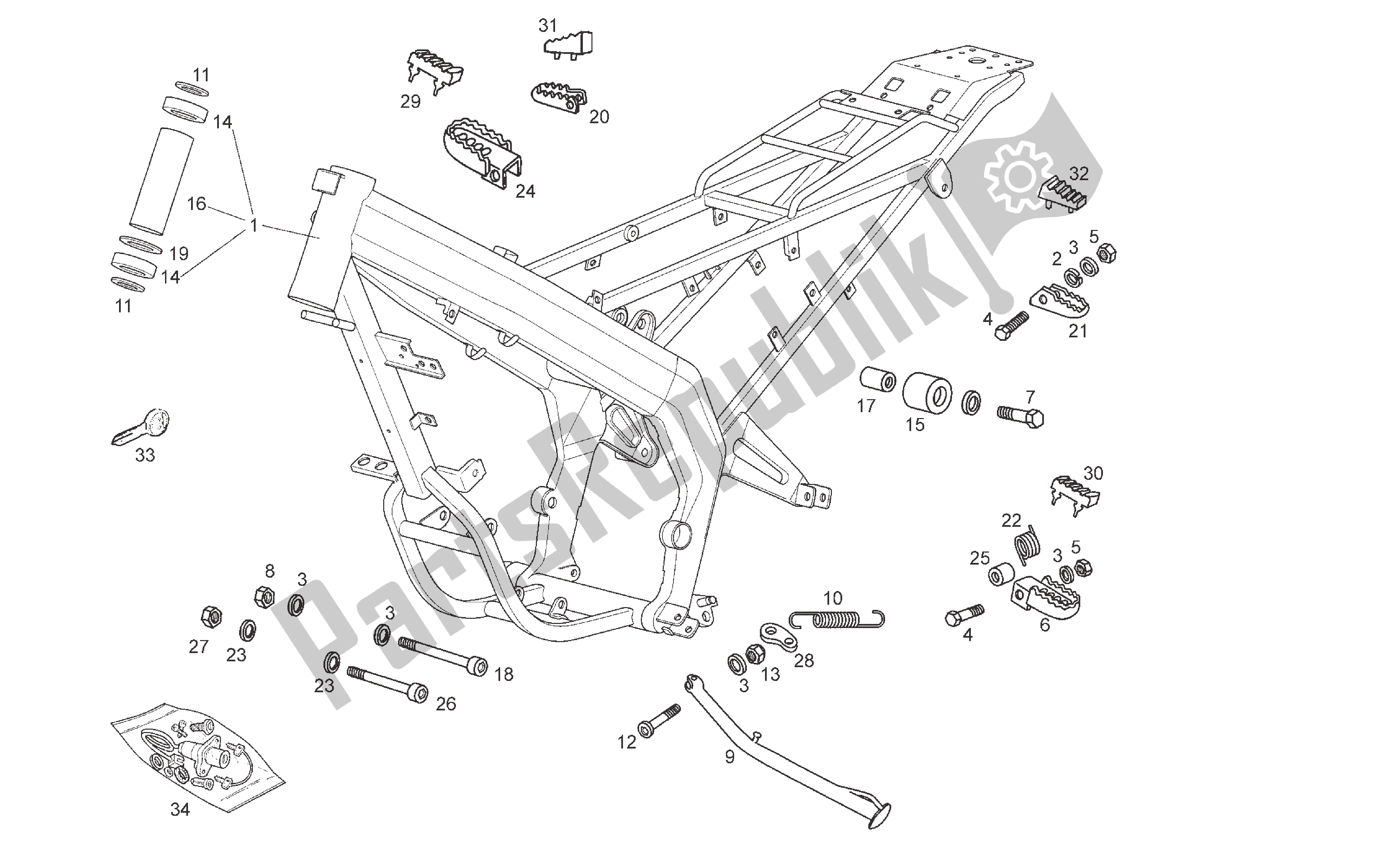 All parts for the Frame of the Derbi Senda R 50 2008