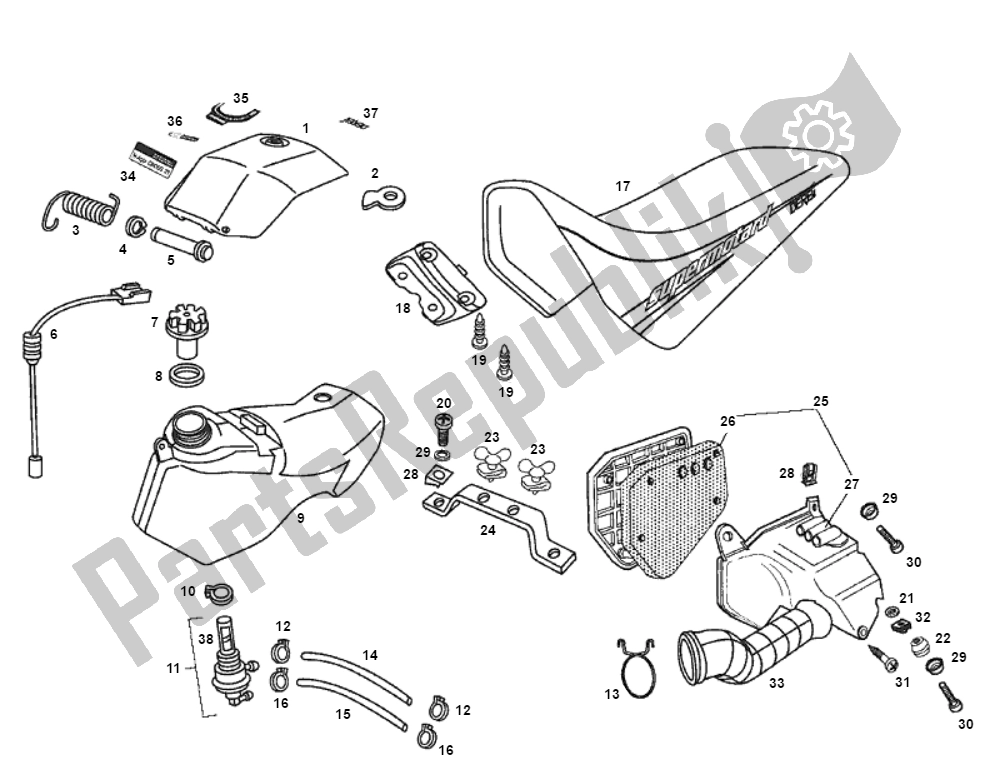 Toutes les pièces pour le Réservoir D'essence du Derbi Senda SM DRD O. M. 50 2000 - 2005