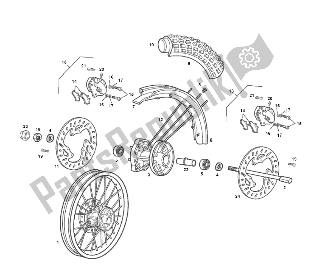 All parts for the Front Wheel of the Derbi Senda SM DRD O. M. 50 2000 - 2005