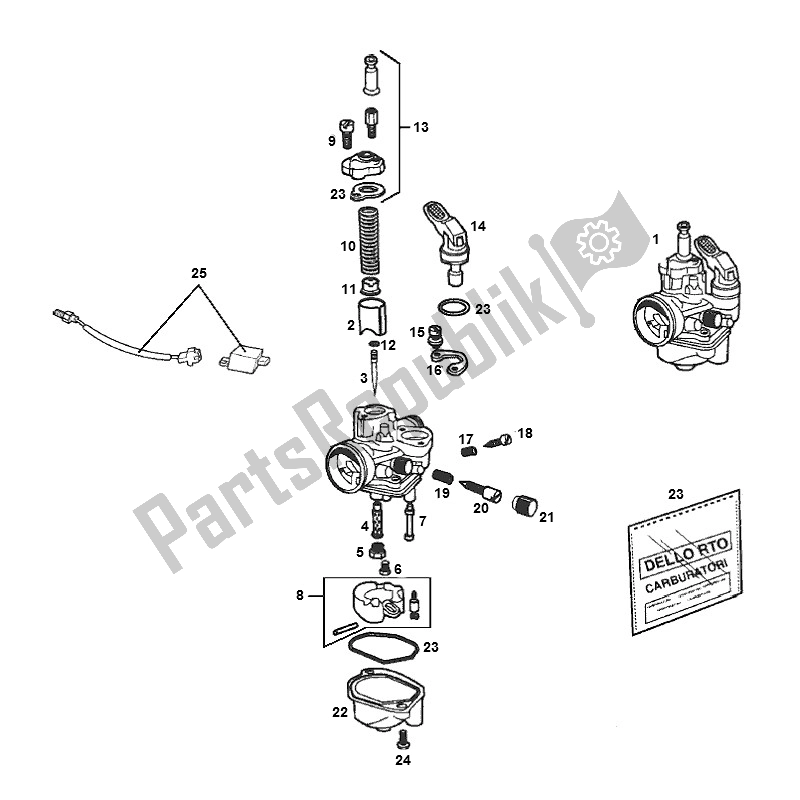 All parts for the Carburettor of the Derbi Senda SM DRD O. M. 50 2000 - 2005