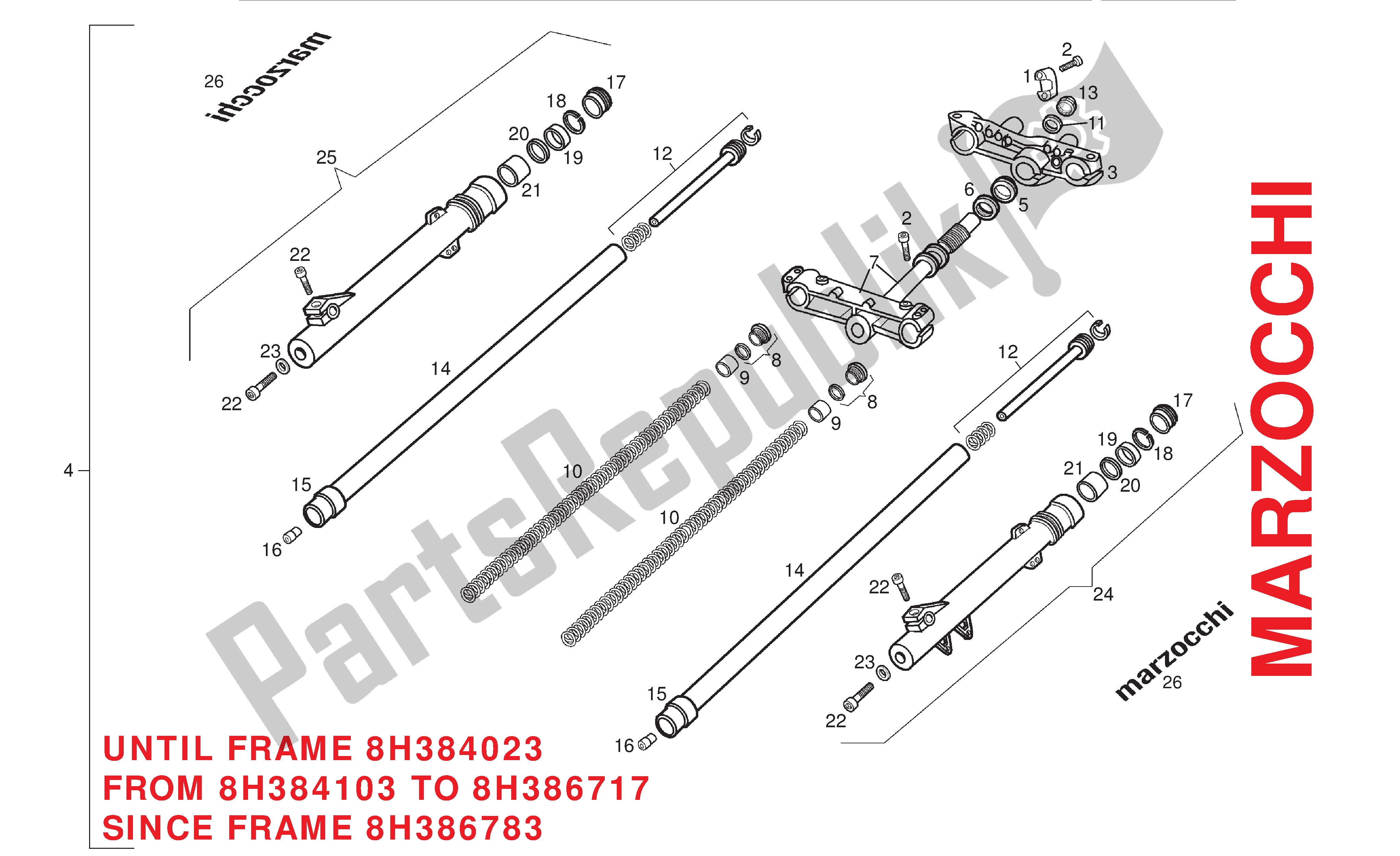 All parts for the Fork Assy (marzocchi) of the Derbi Senda DRD SM 50 2005 - 2008