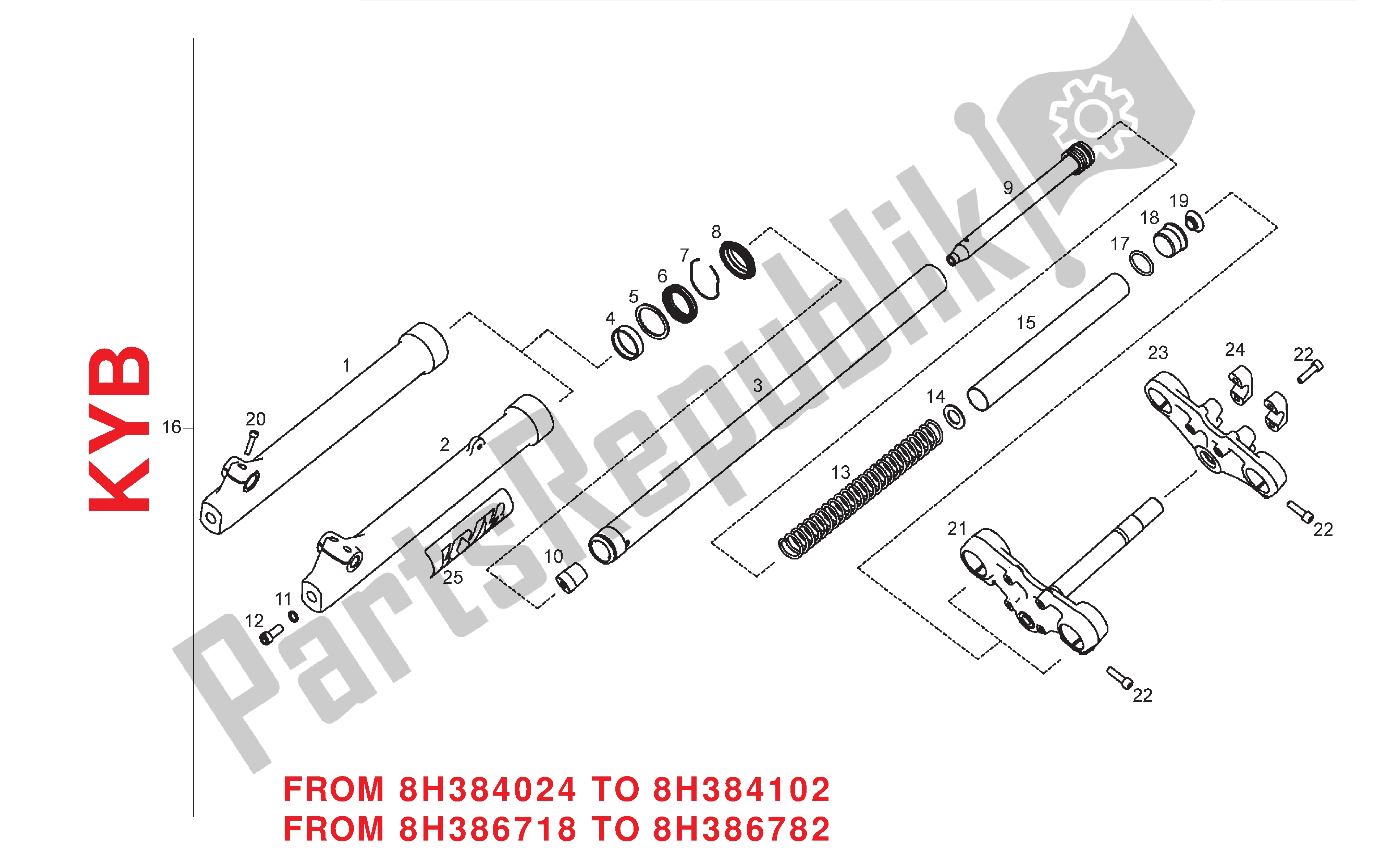 All parts for the Fork Assy (kyb) of the Derbi Senda DRD SM 50 2005 - 2008