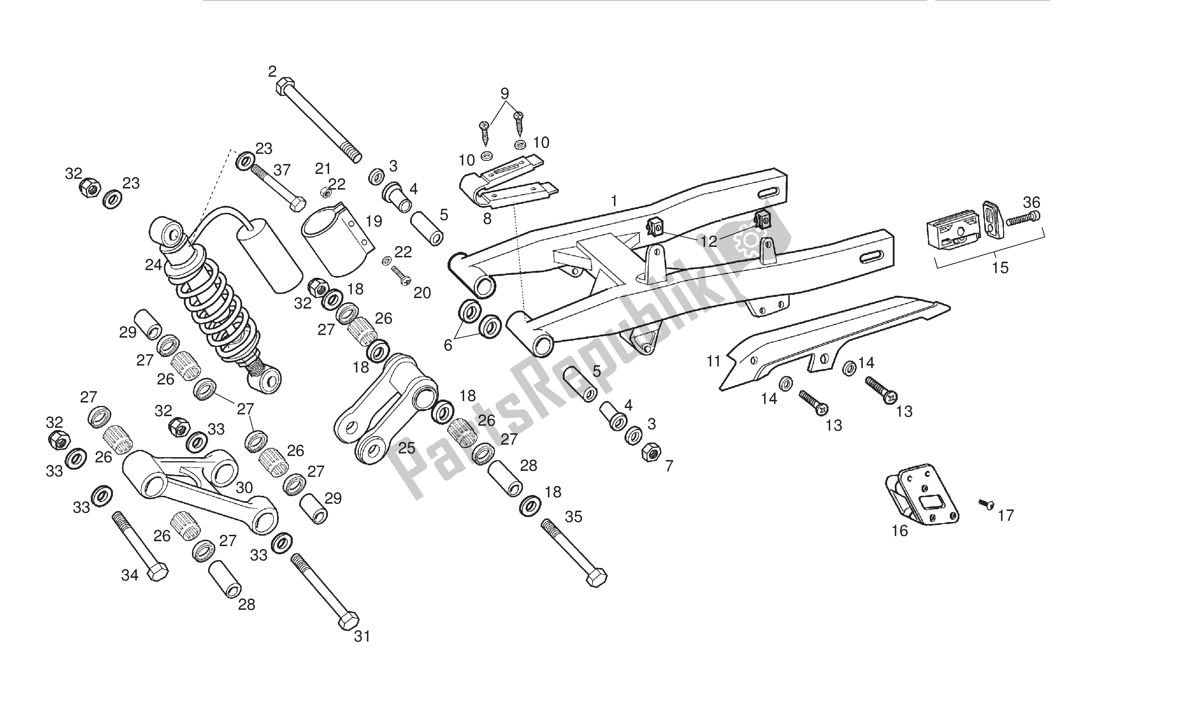 All parts for the Swing Arm - Shock Absorber of the Derbi Senda DRD SM 50 2005 - 2008