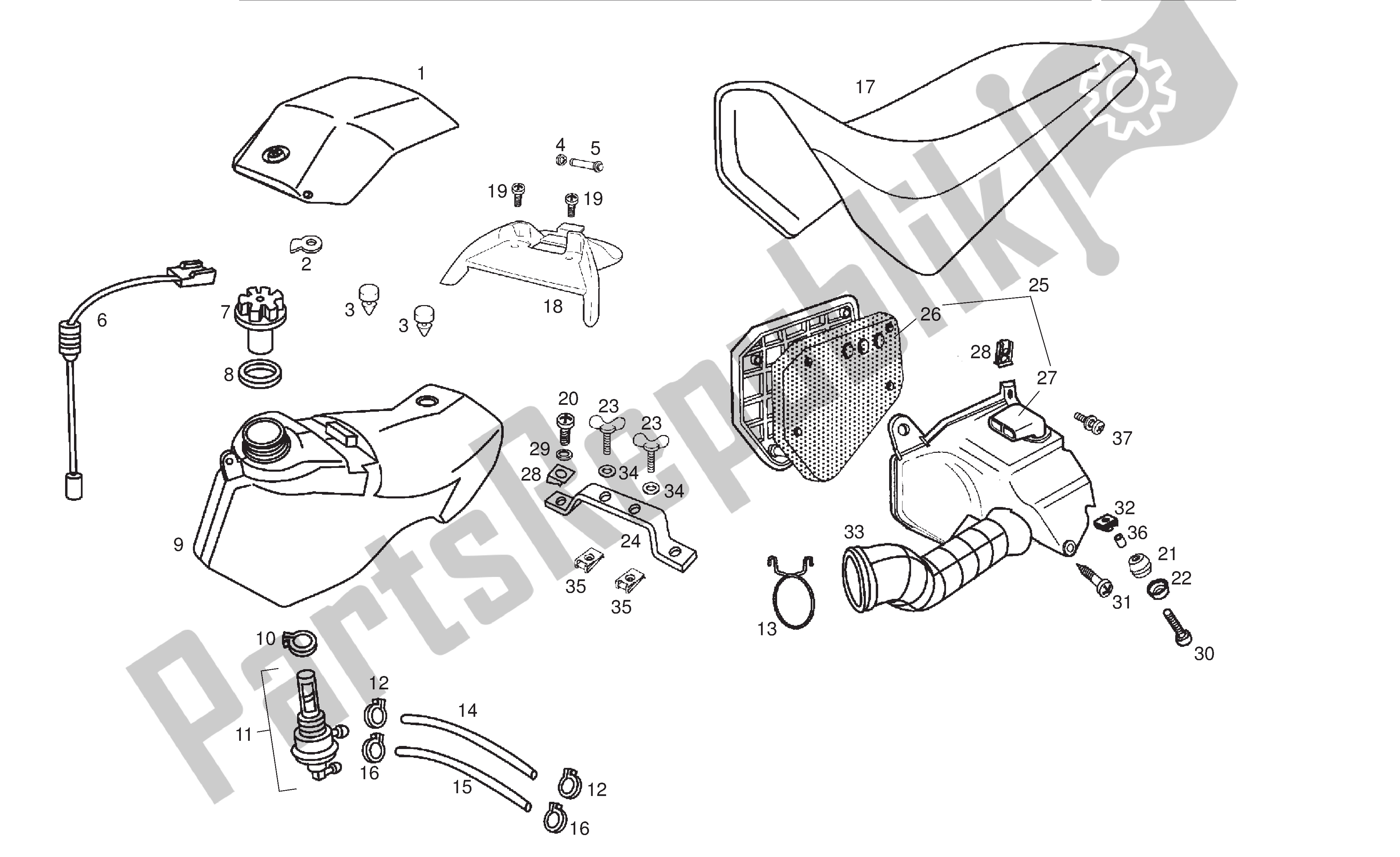 All parts for the Fuel Tank - Filter Box - Seat of the Derbi Senda DRD SM 50 2005 - 2008