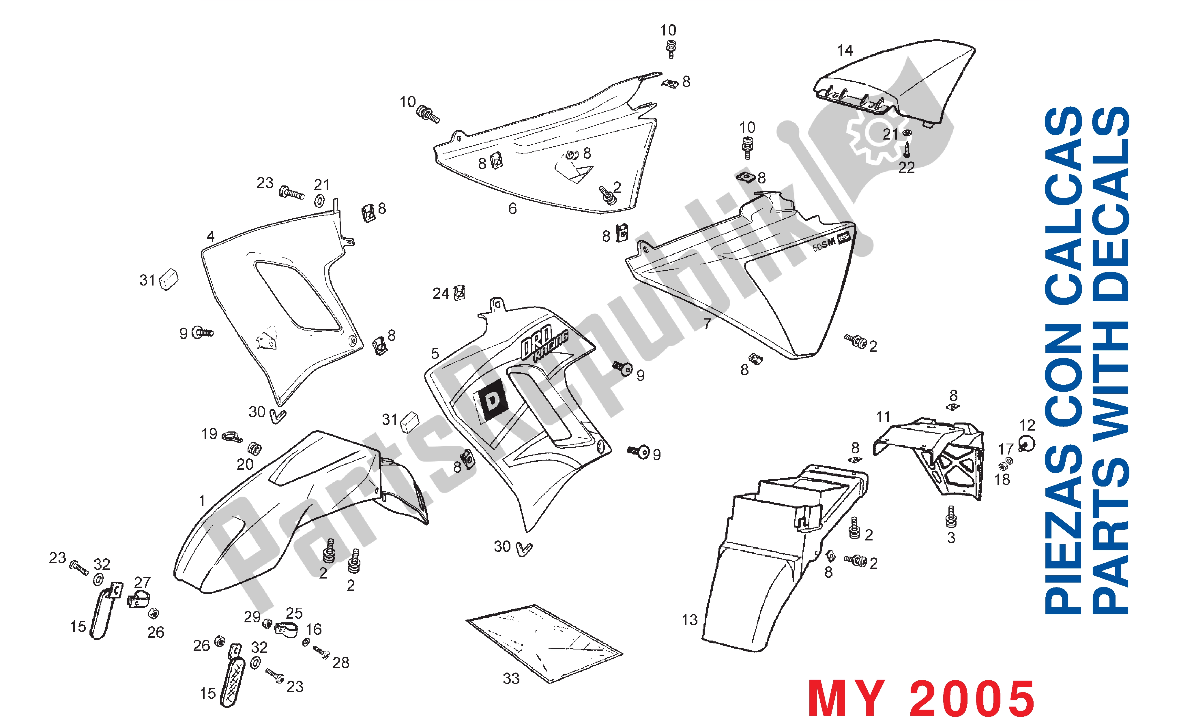 All parts for the Chassis Components (2005 Model) of the Derbi Senda DRD SM 50 2005 - 2008