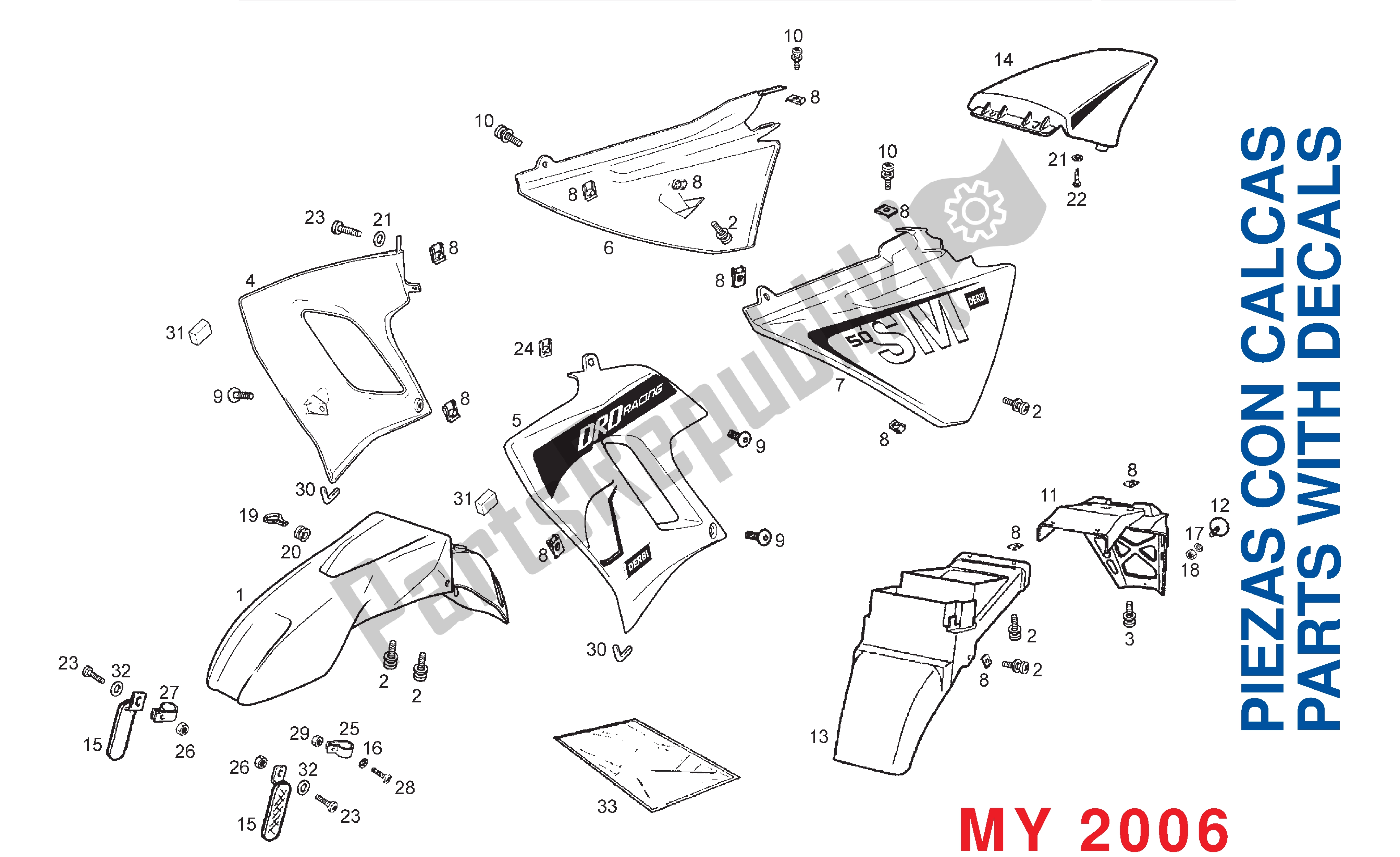 Todas las partes para Montaje Chasis (2006 Model) de Derbi Senda DRD SM 50 2005 - 2008