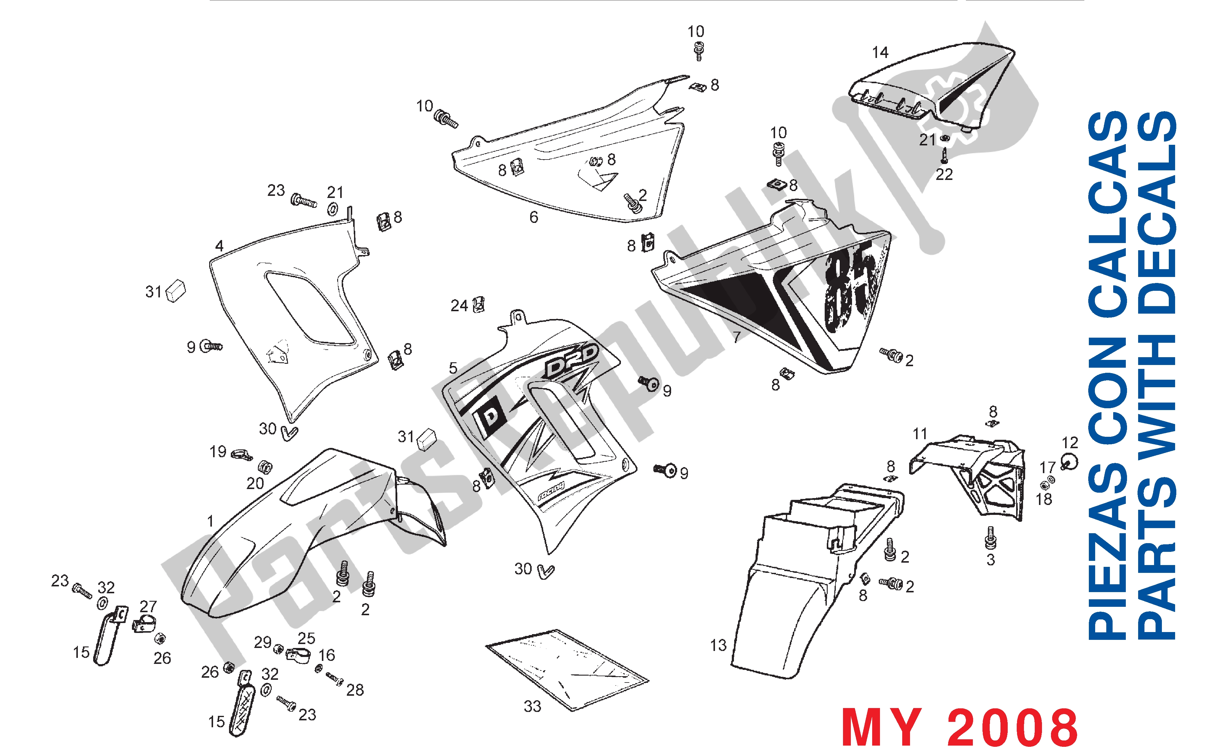 All parts for the Chassis Components (2008 Model) of the Derbi Senda DRD SM 50 2005 - 2008